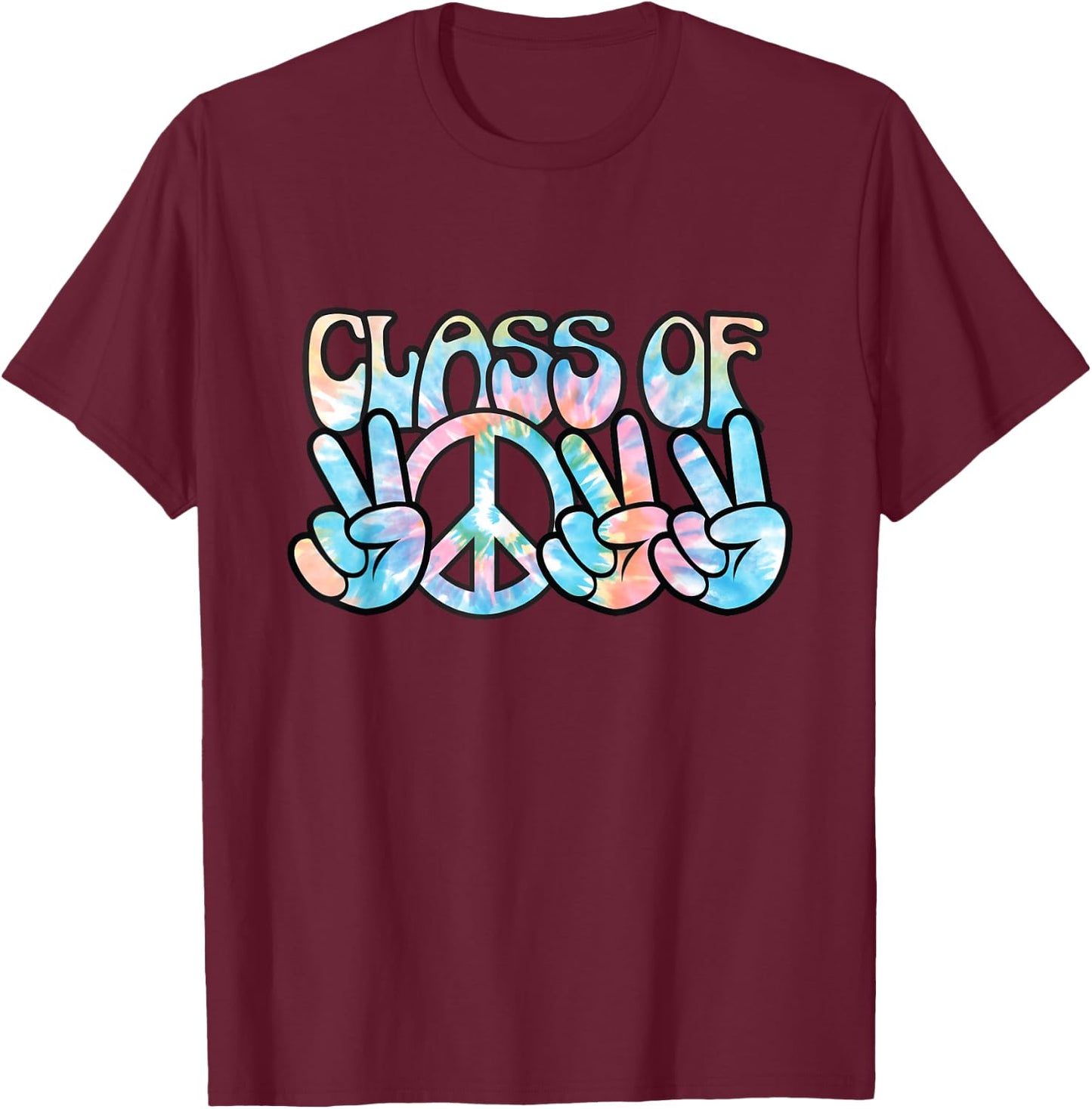 Pastel Tie Dye Peace Sign Hands | Senior Class of 2022 T-Shirt - T-Shirt | Maroon