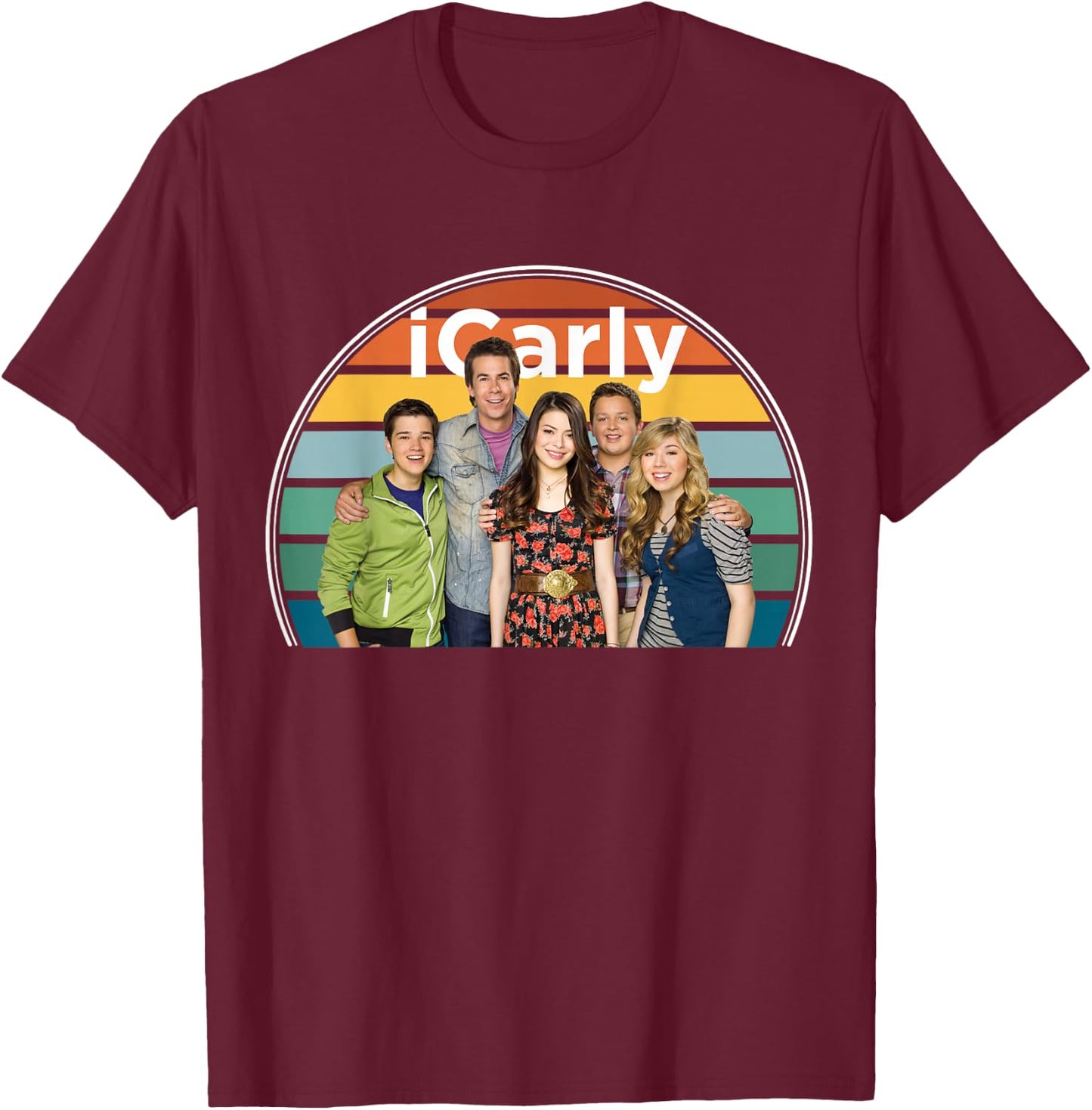 iCarly Rainbow Arc with Carly, Sam, Freddie, and Spencer T-Shirt - T-Shirt | Maroon