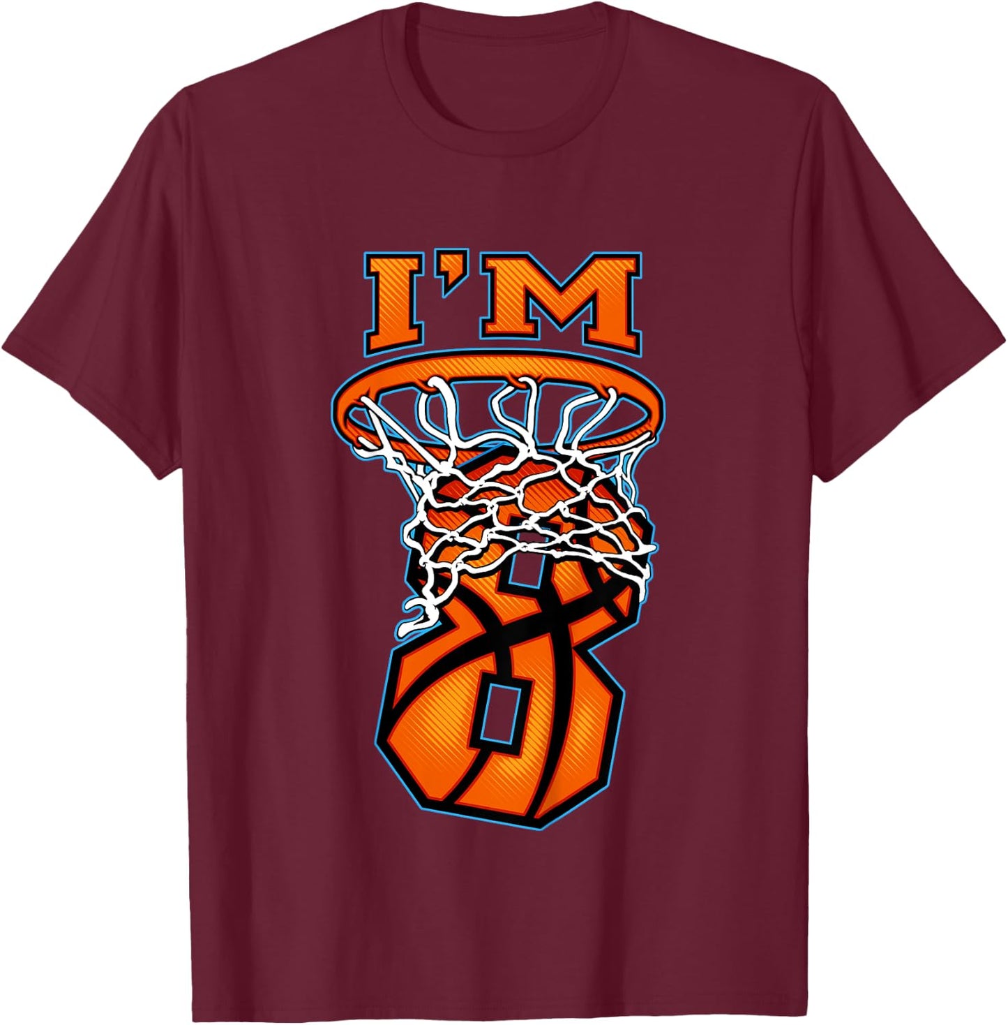 Kids Basketball I'm 8 Boy Girl 8th Birthday Gift T-Shirt - T-Shirt | Maroon