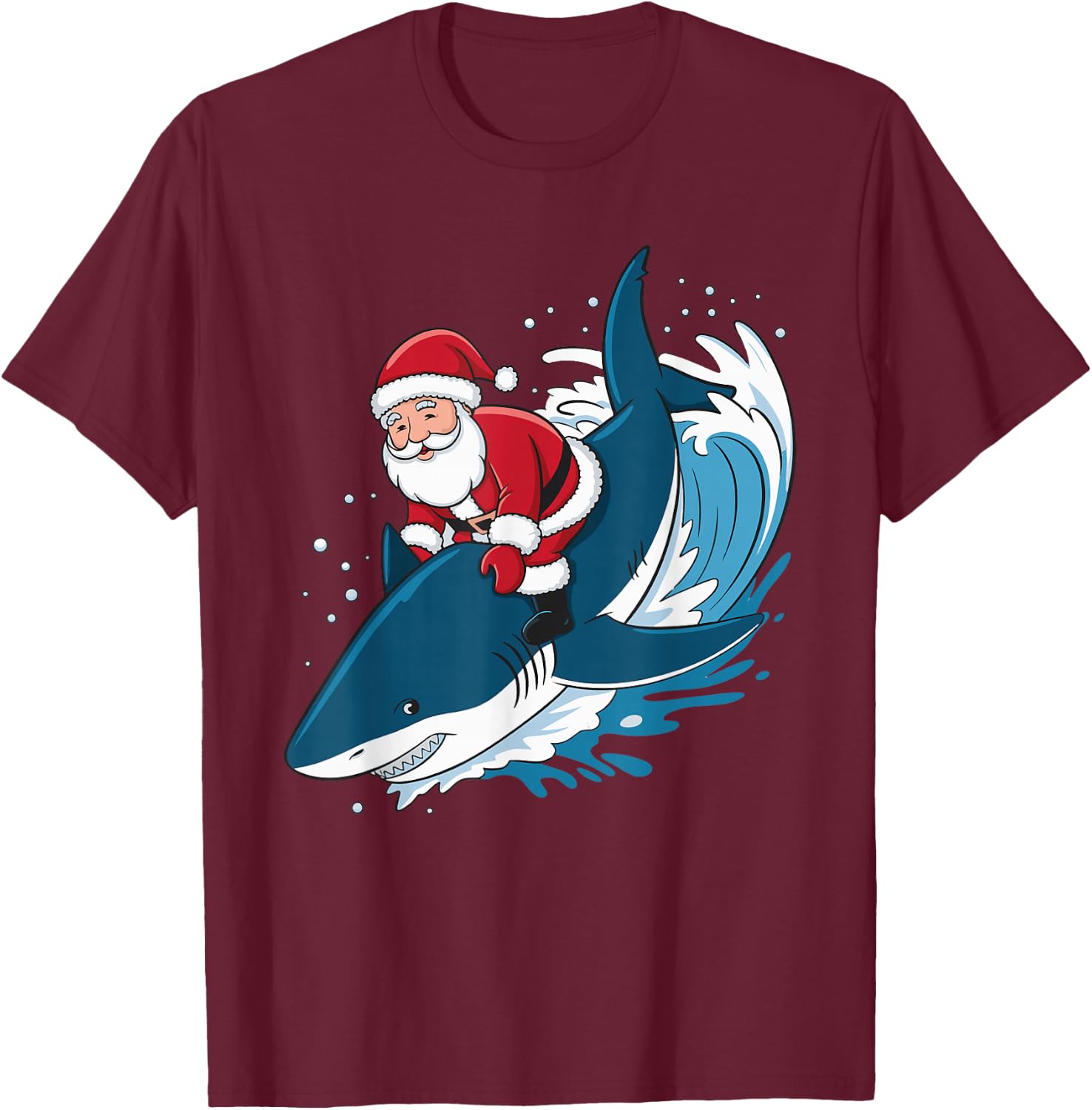 Santa Riding A Shark T-Shirt - T-Shirt | Maroon