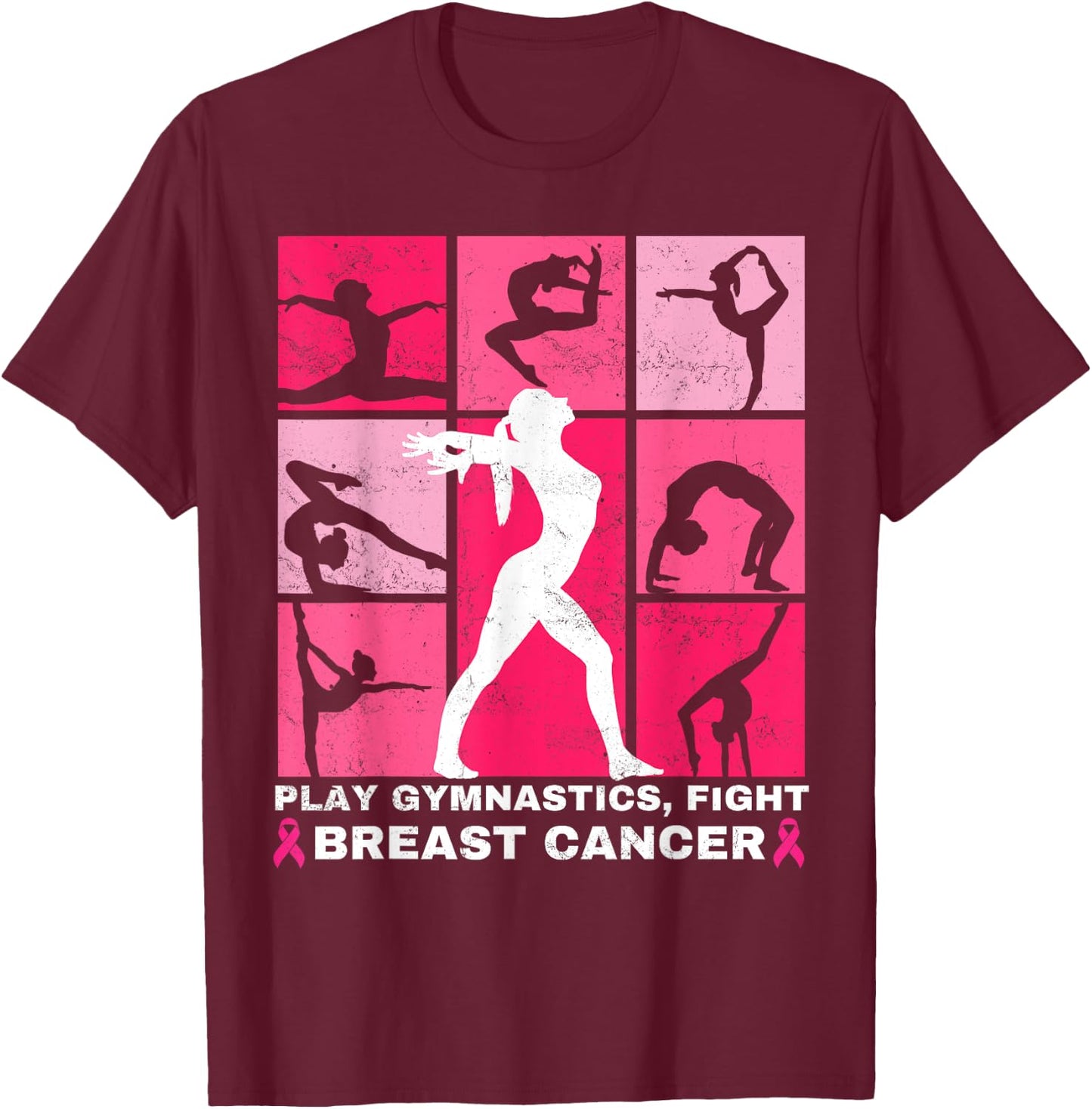 Gymnastics Lovers Breast Cancer Awareness For Gymnast Girls T-Shirt - T-Shirt | Maroon