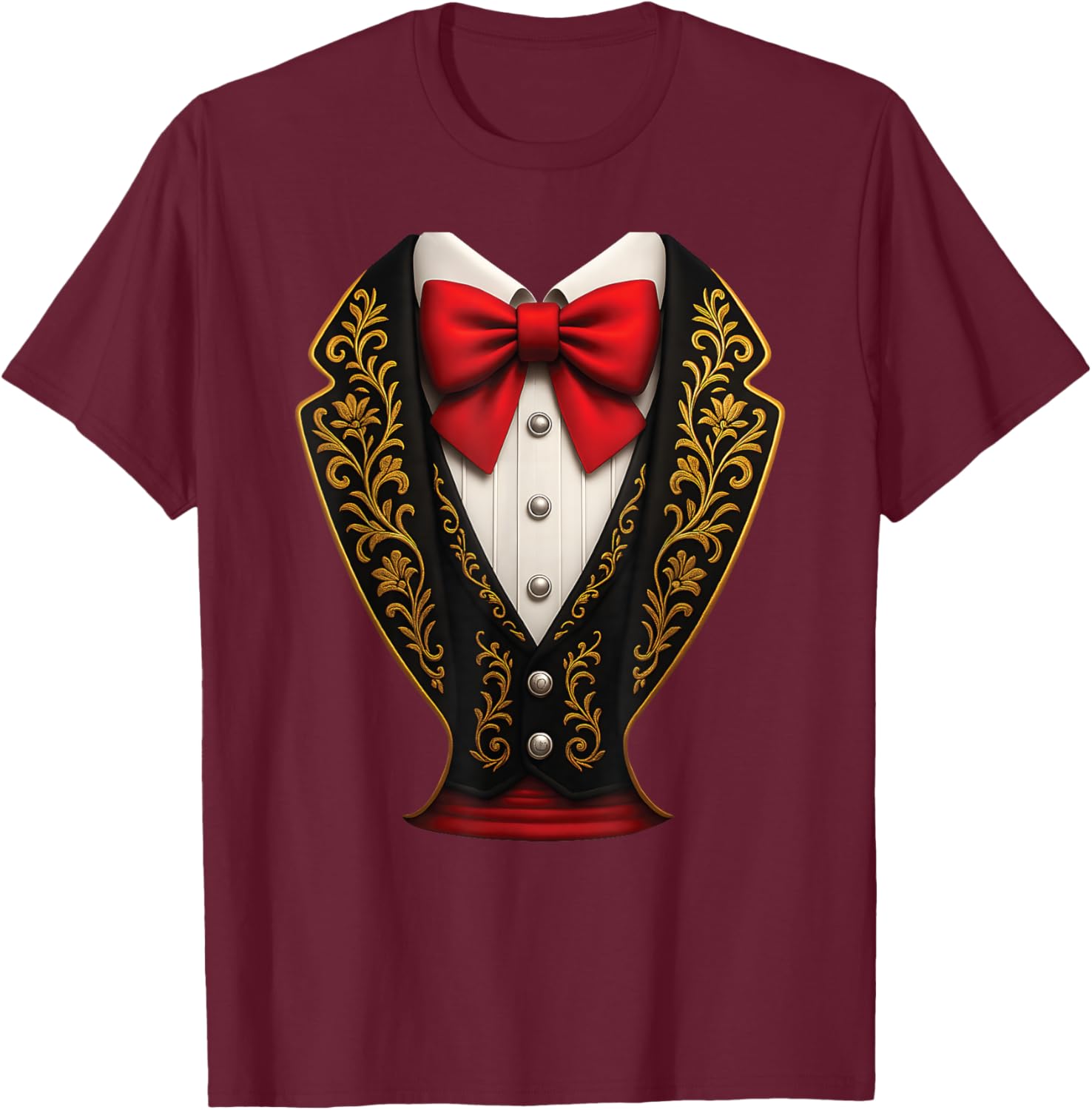 Mariachi Tuxedo Costume Fiesta Style Mexican Halloween Latin T-Shirt - T-Shirt | Maroon