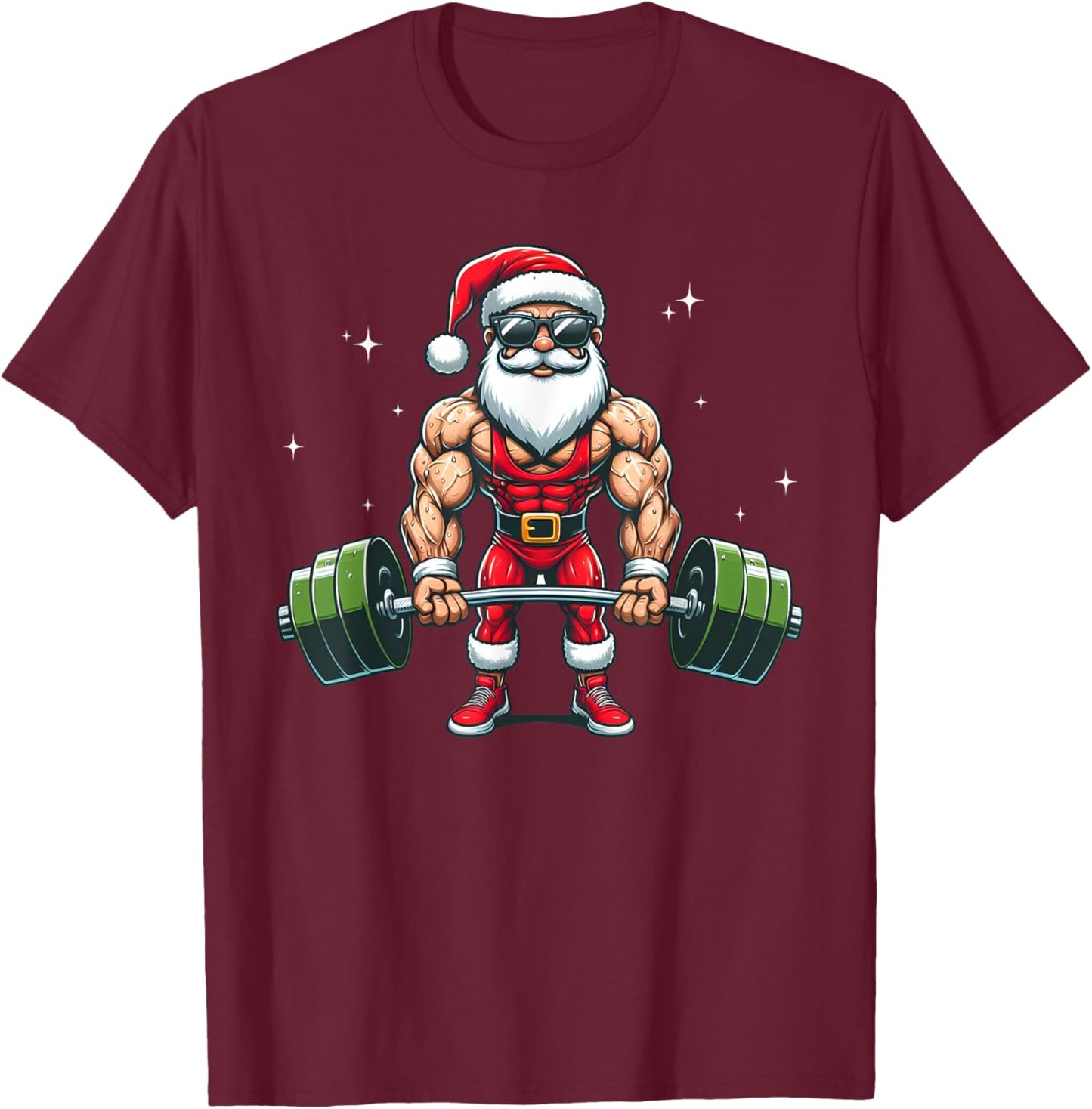 Santa Deadlift Bodybuilder Funny Fitness Christmas in july T-Shirt - T-Shirt | Maroon