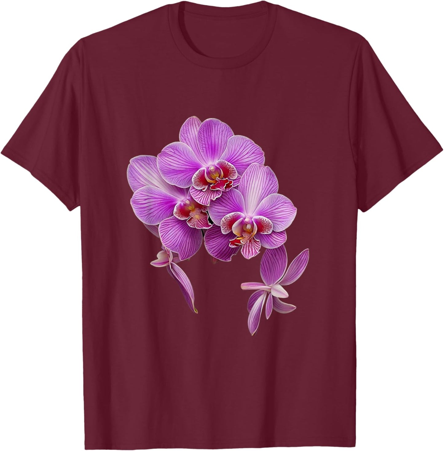 Magenta Watercolor Vanda Orchid Flower Shapes Mania Orchid T-Shirt - T-Shirt | Maroon