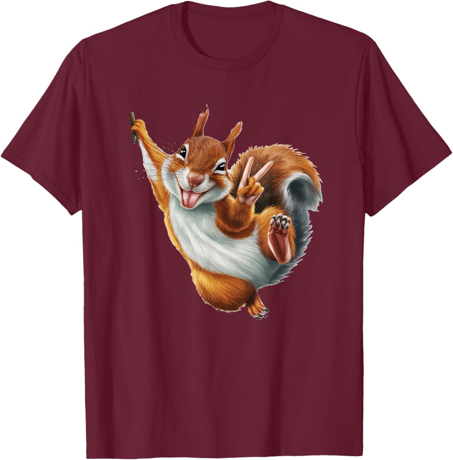 FUNNY SQUIRREL GIVING A PEACE SIGN. Makes me smile! SHAKA! T-Shirt - T-Shirt | Maroon