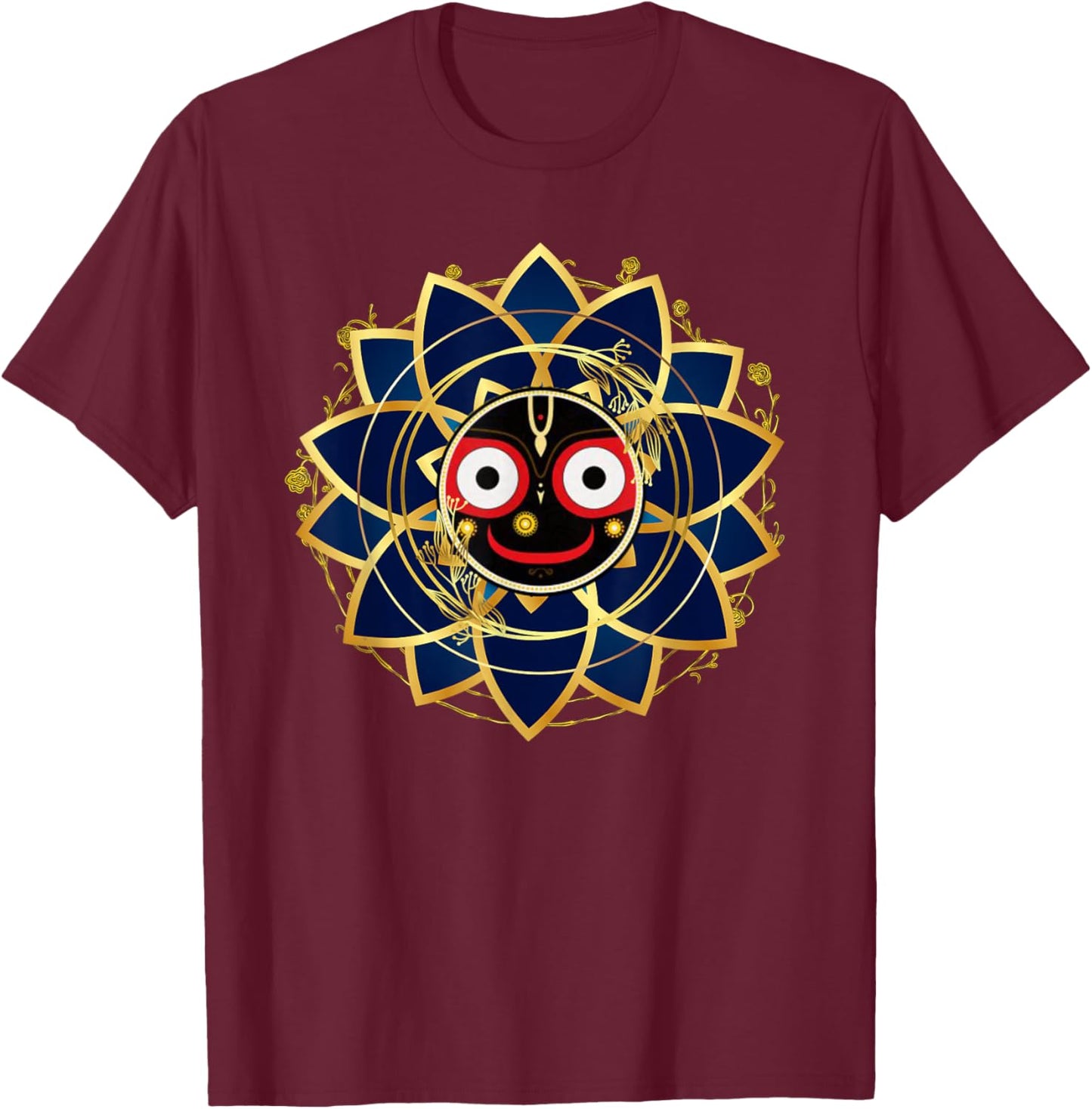 Ubika Blue and Gold Jagannath Hindu Hare Krishna , Small T-Shirt - T-Shirt | Maroon