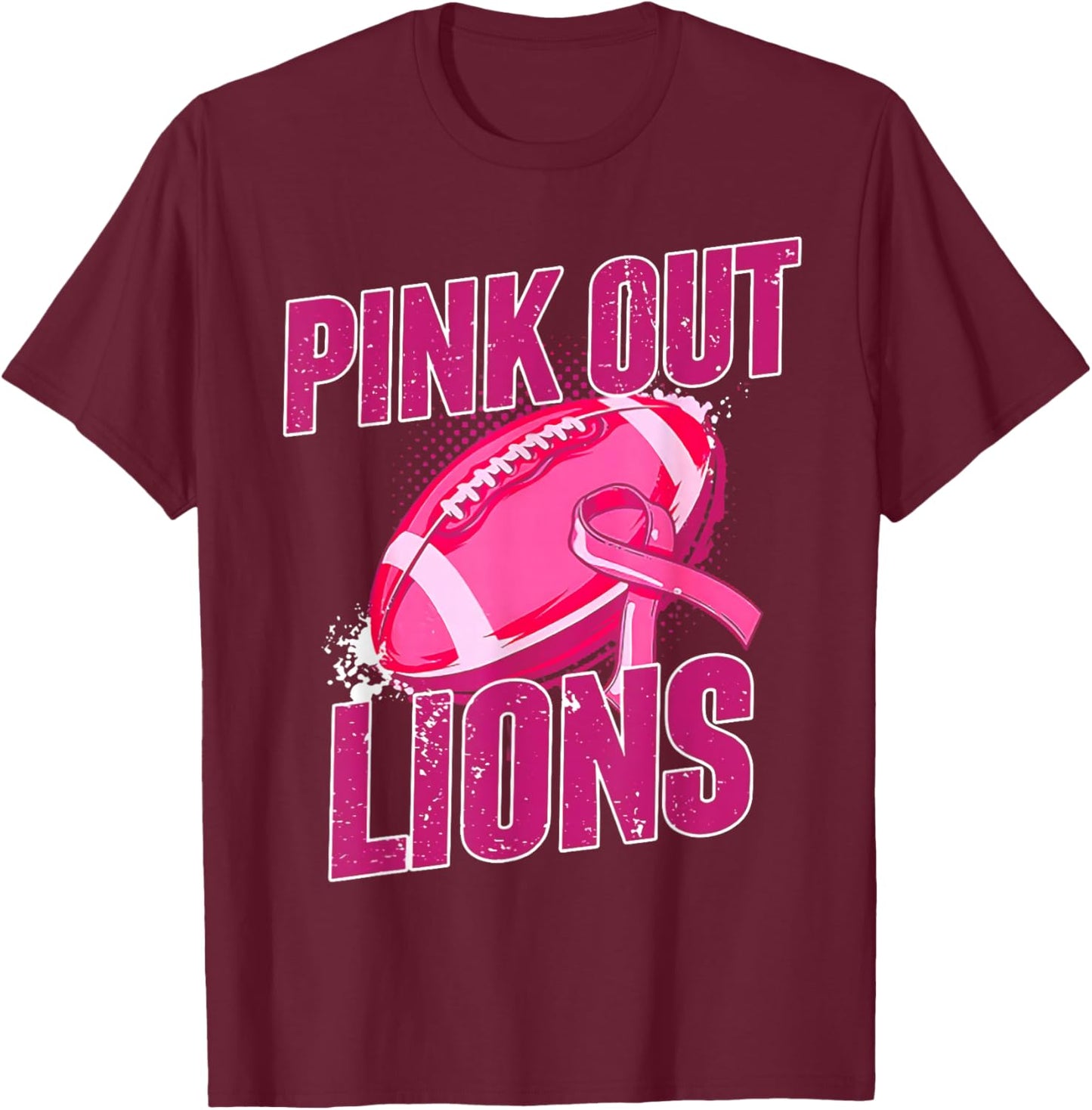 Lions Pink Out Football Tackle Breast Cancer T-Shirt - T-Shirt | Maroon