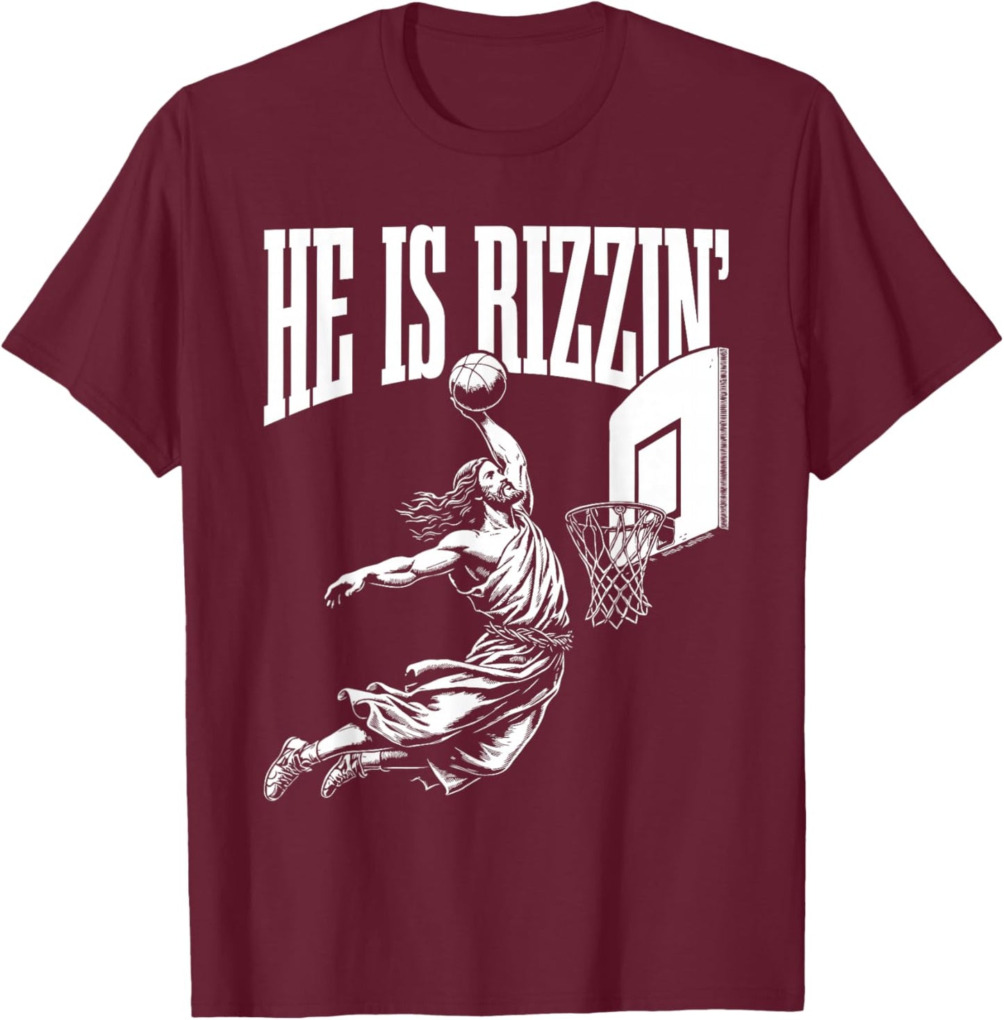 He is Rizzin Funny Easter Rizz Meme Basketball T-Shirt - T-Shirt | Maroon