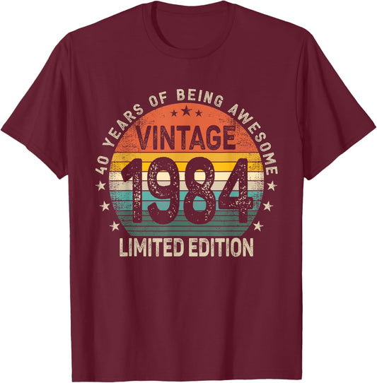 40 Years Old 1984 Vintage 40th Birthday Men Women T-Shirt - T-Shirt | Maroon