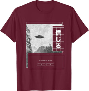 UFO Vaporwave Aesthetic | Japanese 80s Synthwave | Japan T-Shirt - T-Shirt | Maroon