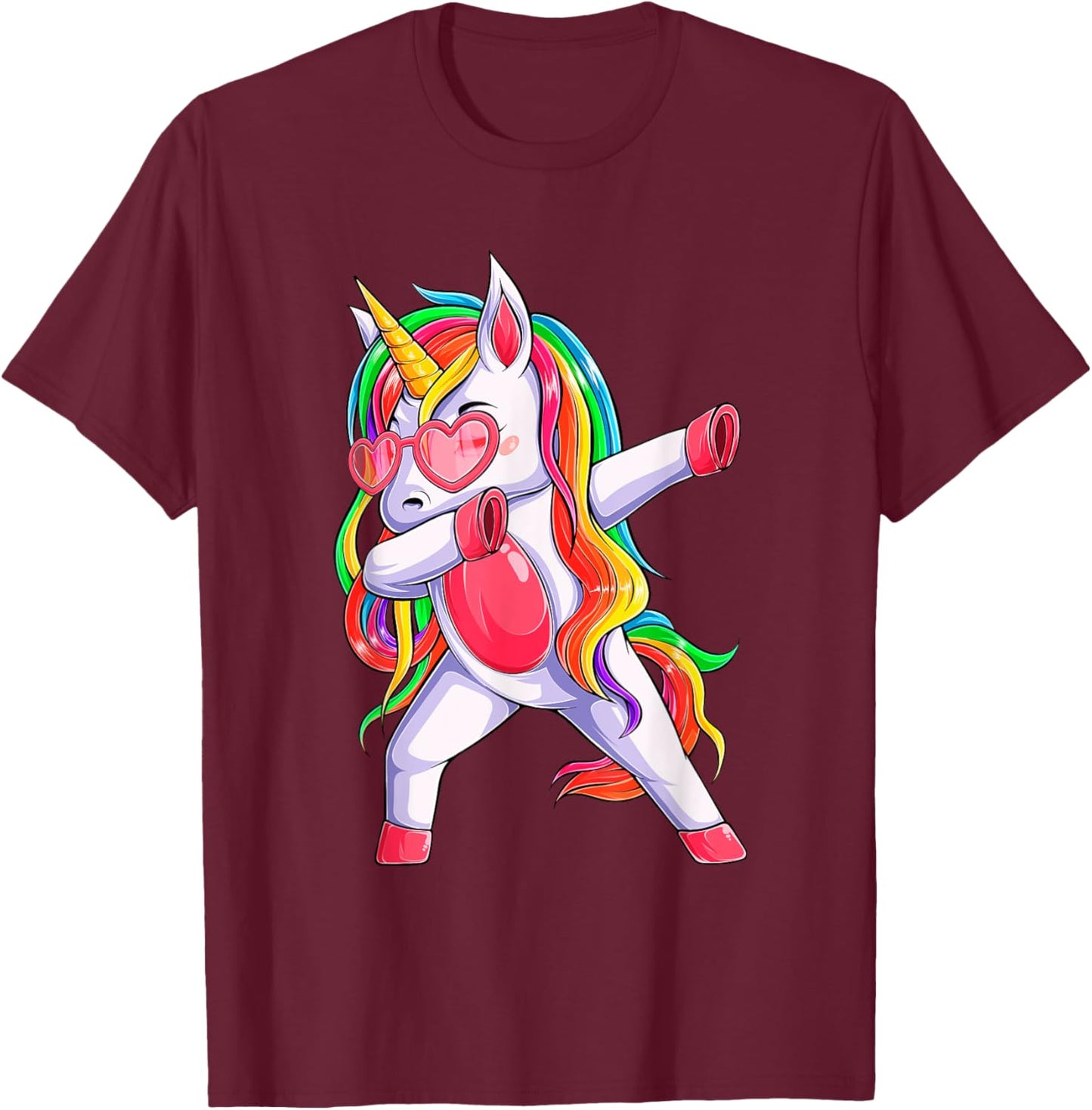 Dabbing Unicorn Party Birthday Rainbow Girls Kids Women Dab T-Shirt - T-Shirt | Maroon