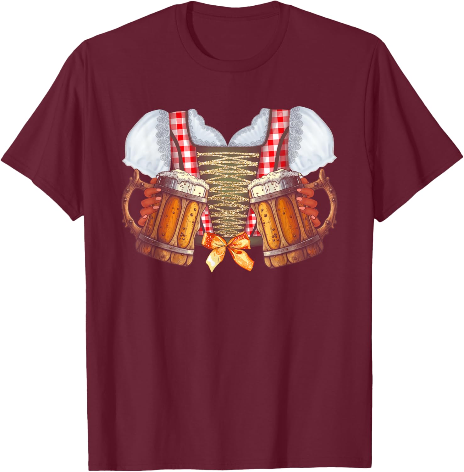 Ladies Beer Maid Wench Costume Oktoberfest German Festival T-Shirt - T-Shirt | Maroon