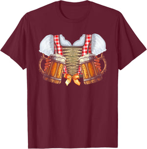 Ladies Beer Maid Wench Costume Oktoberfest German Festival T-Shirt - T-Shirt | Maroon