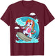 Cute Unicorn Girls Women Unicorn Surfing on Rainbow Wave T-Shirt - T-Shirt | Maroon