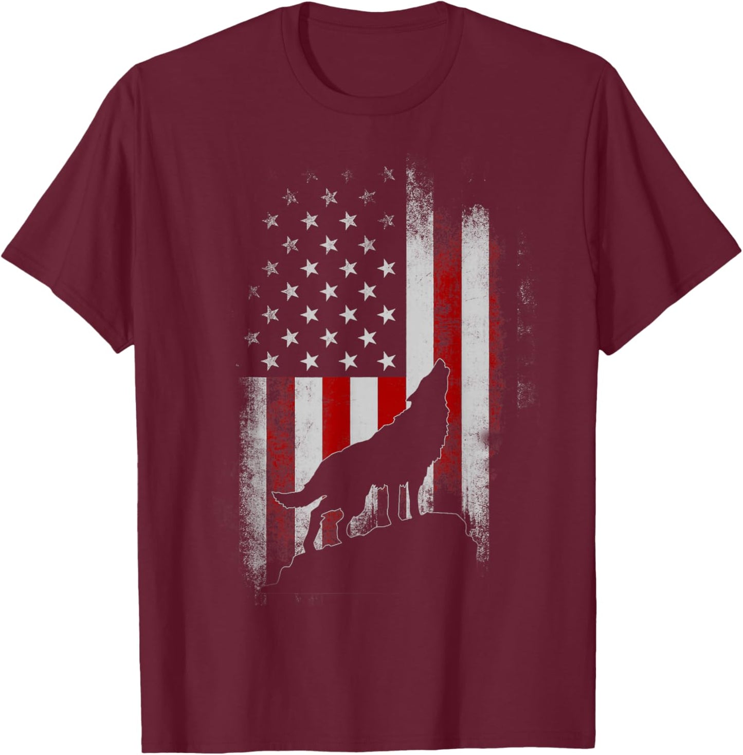 Wolf 4th of July American Flag Howling Wolves Patriotic T-Shirt - T-Shirt | Maroon
