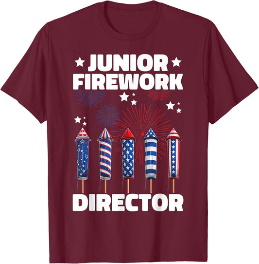 Junior Firework Director Kids American 4th Of July T-Shirt - T-Shirt | Maroon