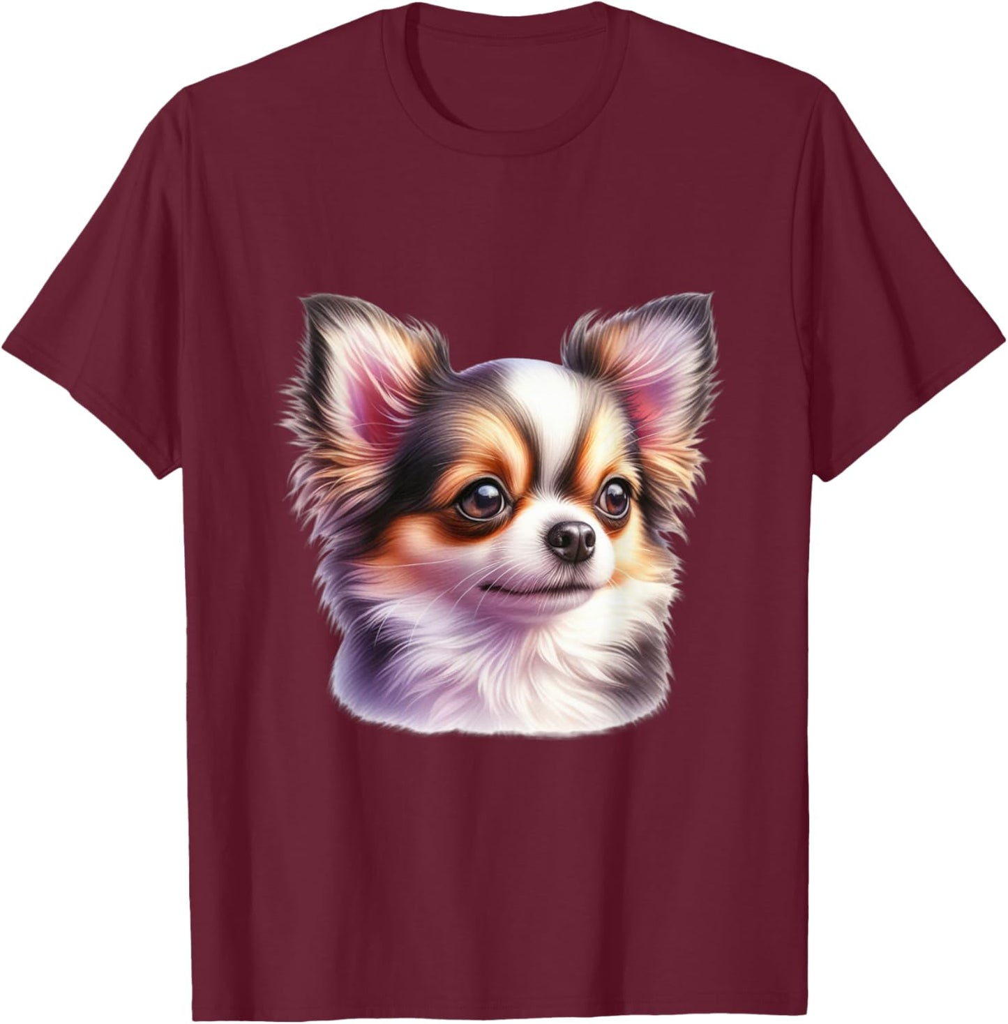 Chihuahua Floral Aquarell Langhaar Chihuahua T-Shirt - T-Shirt | Maroon