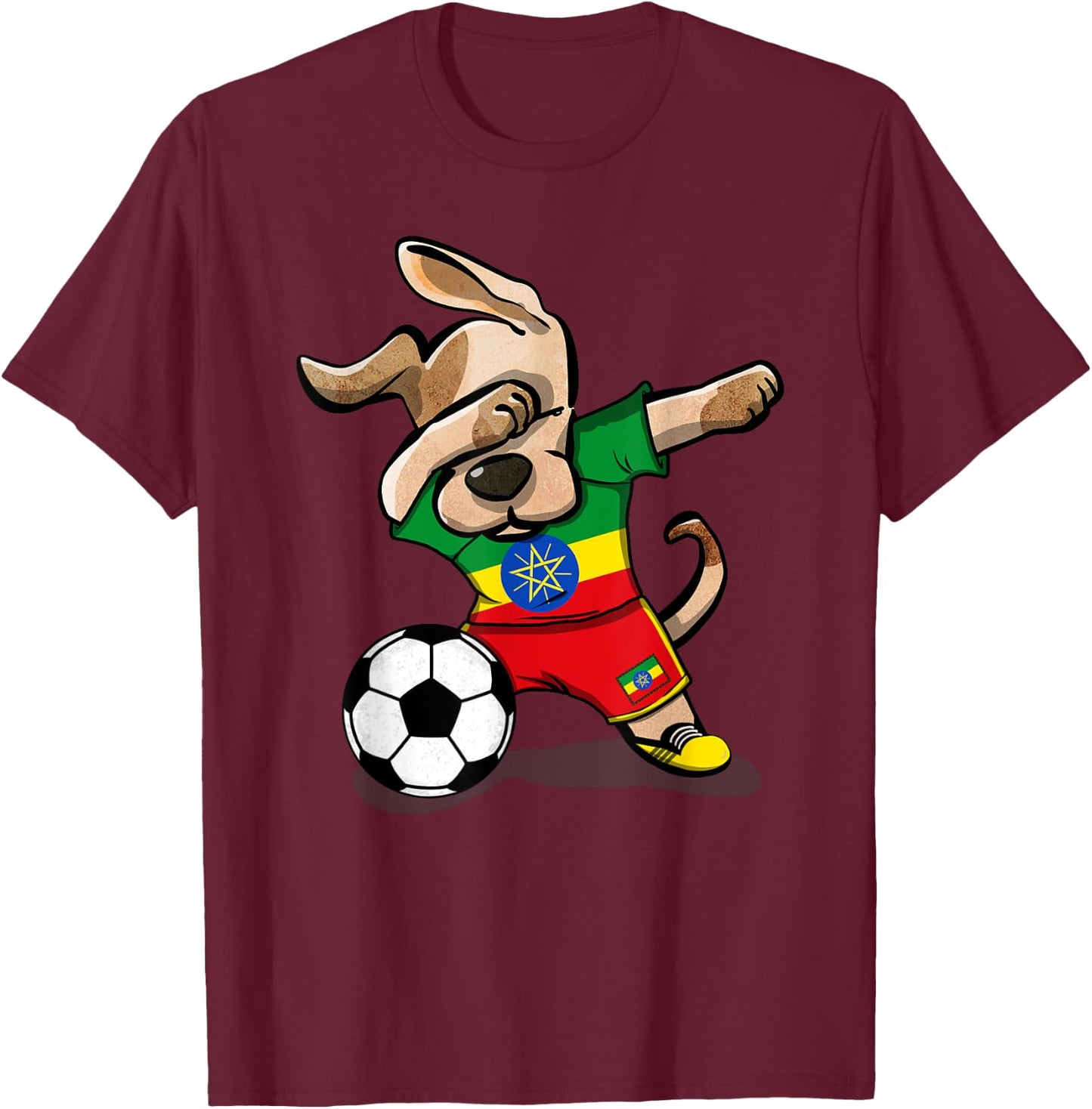 Dabbing Dog Ethiopia Soccer Fans Jersey Ethiopian Football Men Women Girls Kids T-Shirt - T-Shirt | Maroon