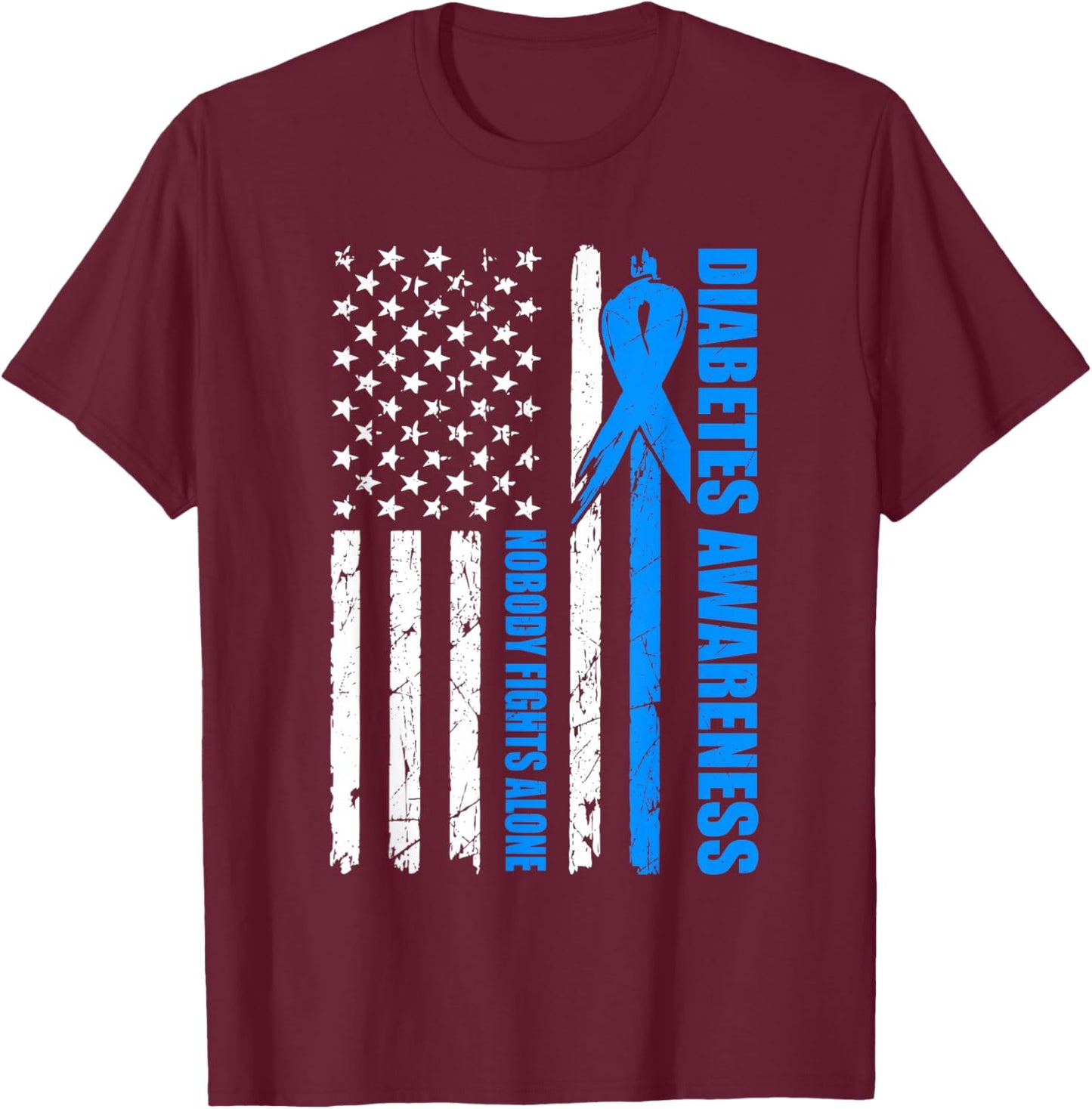 Diabetes Awareness USA Flag Blue Ribbon T1D Type 1 Dad T-Shirt - T-Shirt | Maroon