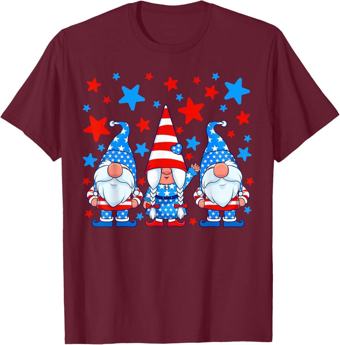 4th of July Gnomes Patriotic American Flag Cute Gnome Women T-Shirt - T-Shirt | Maroon