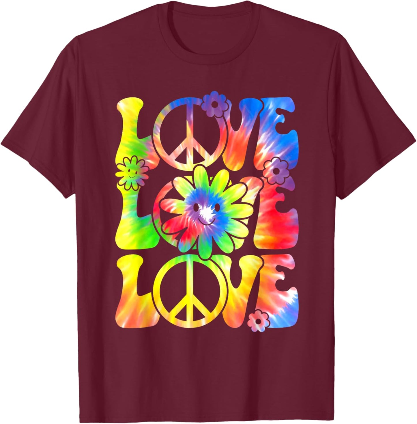 Groovy Tie Dye Love Retro 70's Hippie Vintage 70s Costume T-Shirt - T-Shirt | Maroon
