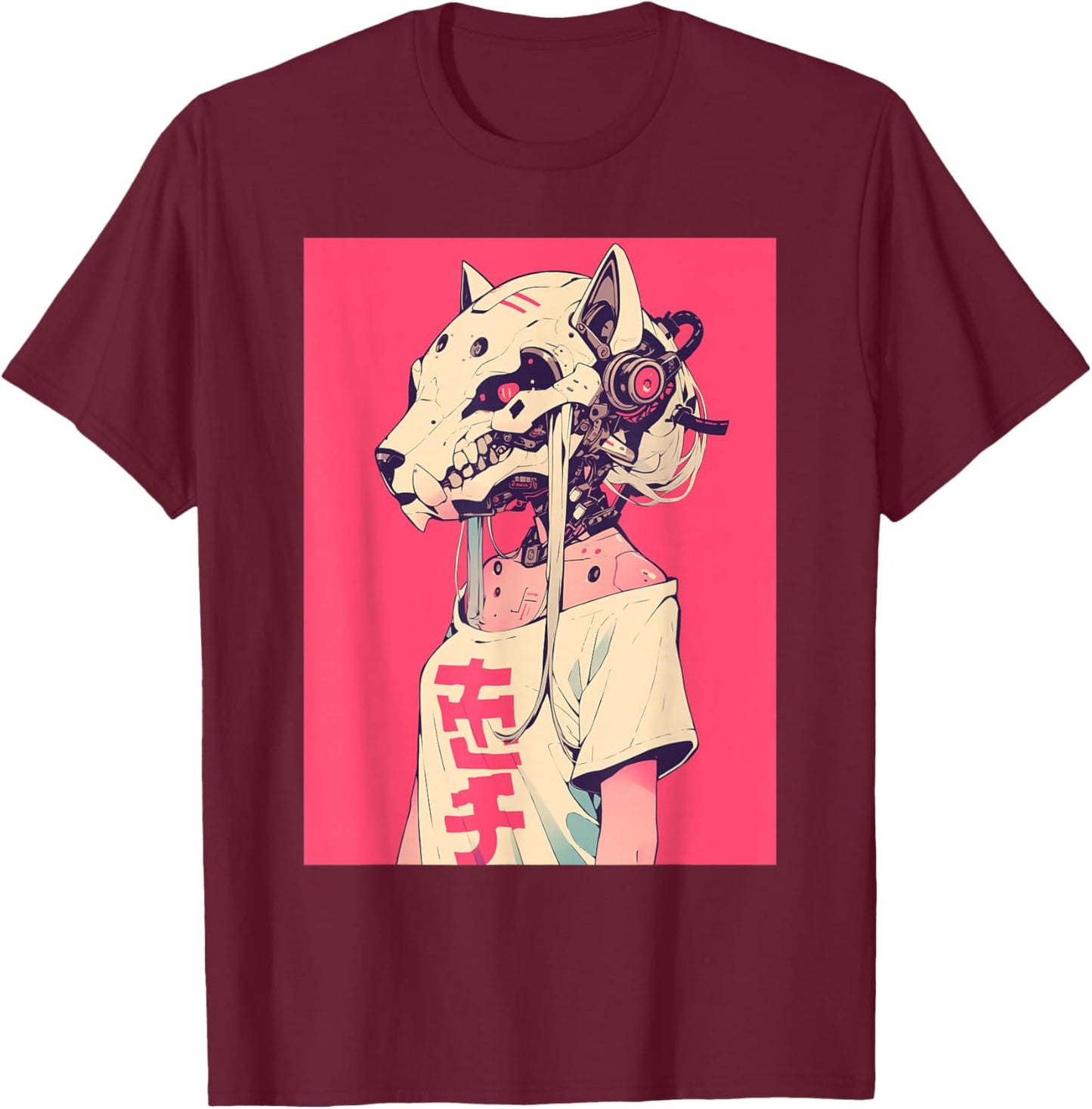 Anime Manga Cyberpunk Aesthetic Techwear Harajuku Cat Girl T-Shirt - T-Shirt | Maroon