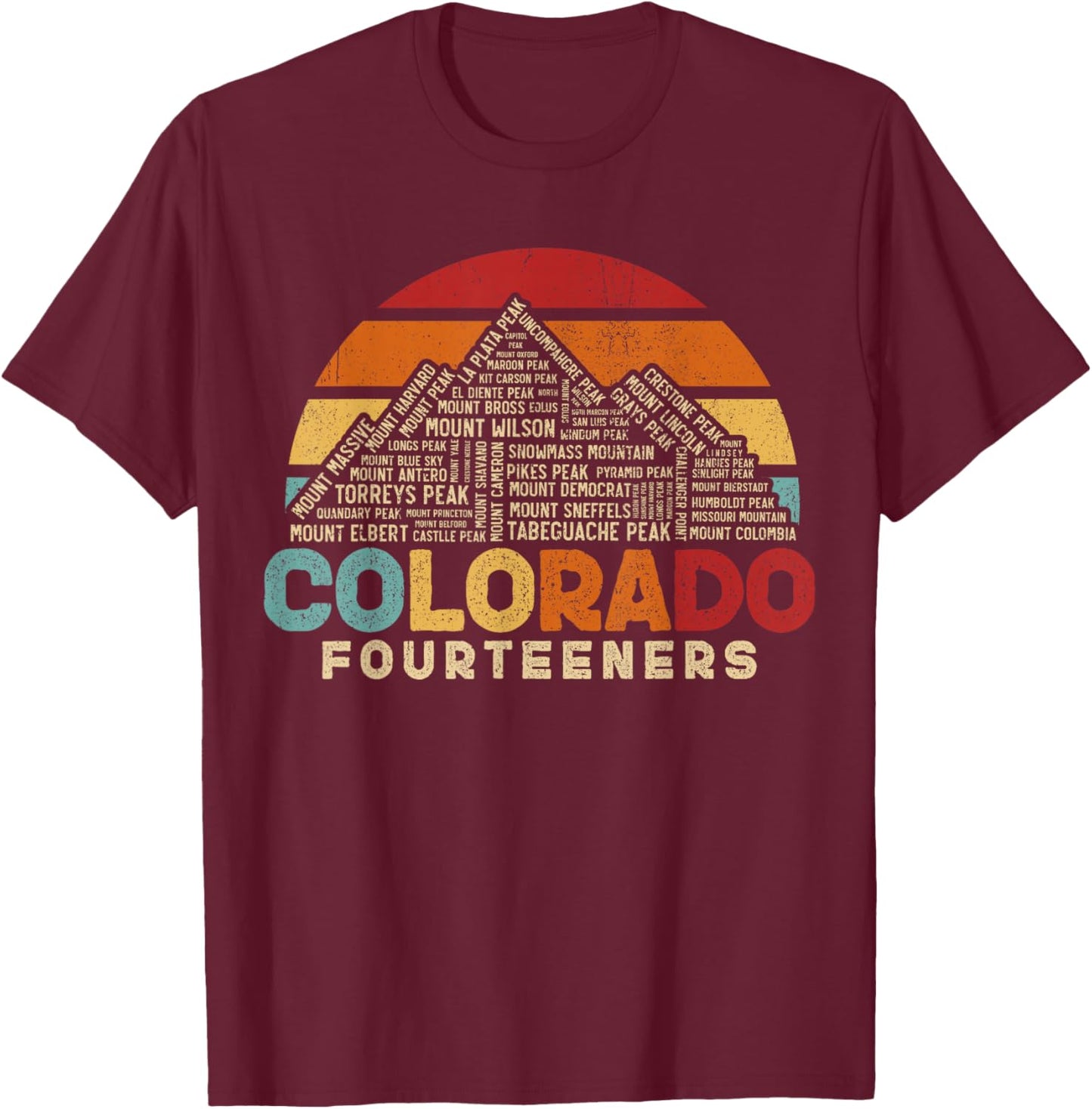 Colorado 14ers - Fourteeners - Rocky Mountain State Hiker T-Shirt - T-Shirt | Maroon
