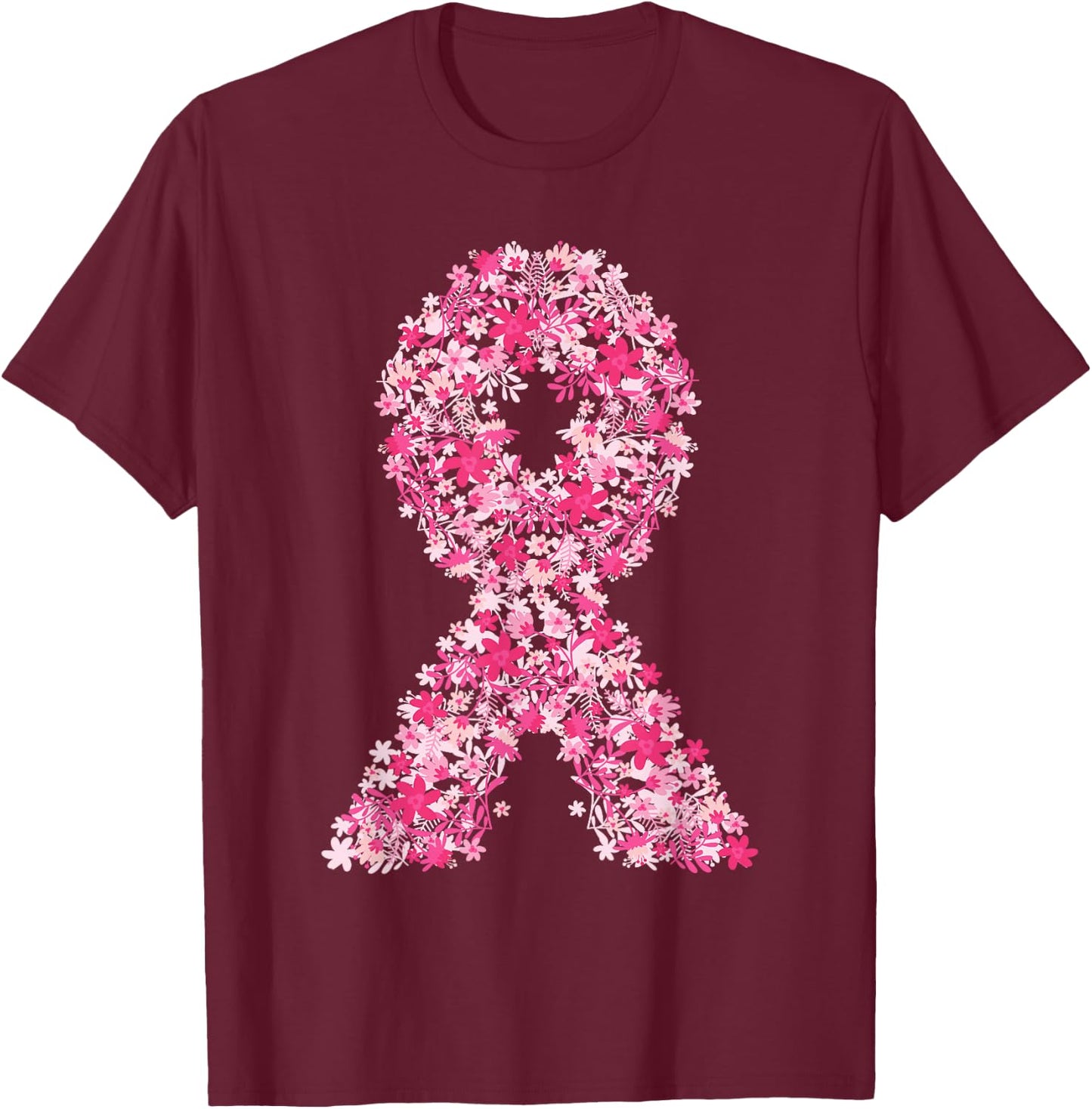 Breast Cancer Pink Ribbon Floral Flower Cute Awareness Gifts T-Shirt - T-Shirt | Maroon