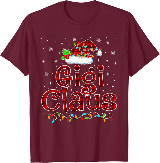 Gigi Claus Christmas Pajama Matching Family Xmas Lights T-Shirt - T-Shirt | Maroon