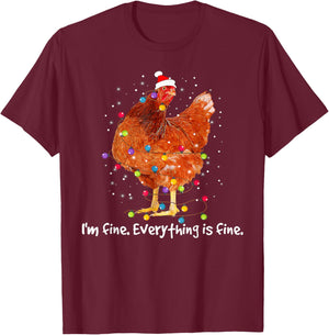 I'm Fine Everything Is Fine Christmas Chicken Xmas Lights T-Shirt - T-Shirt | Maroon