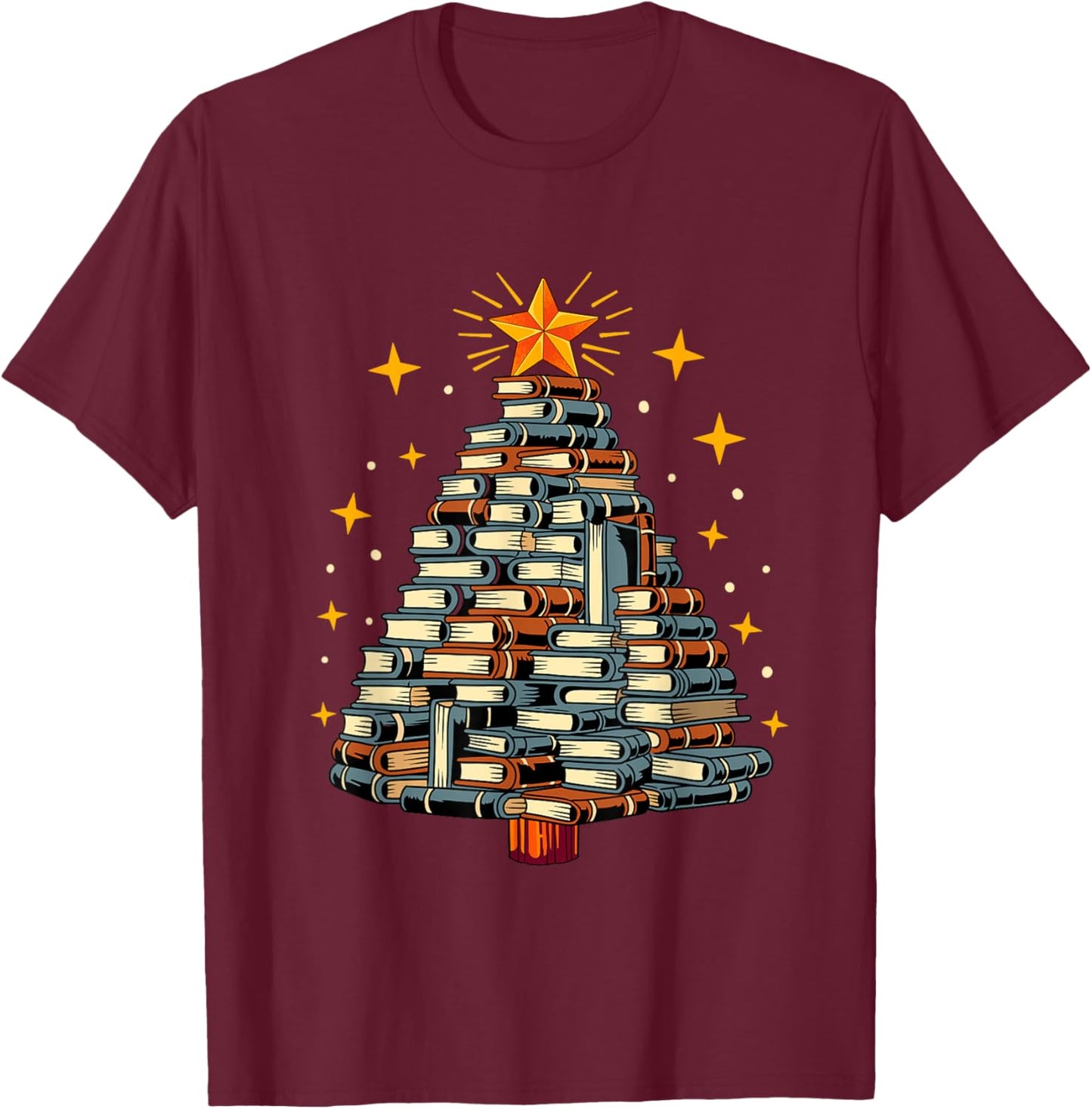 Christmas Tree Books T-Shirt - T-Shirt | Maroon