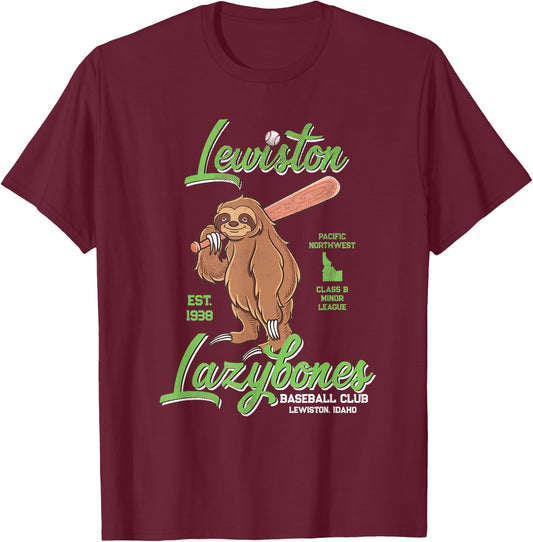 Lewiston Lazybones Minor League Retro Baseball Team T-Shirt - T-Shirt | Maroon