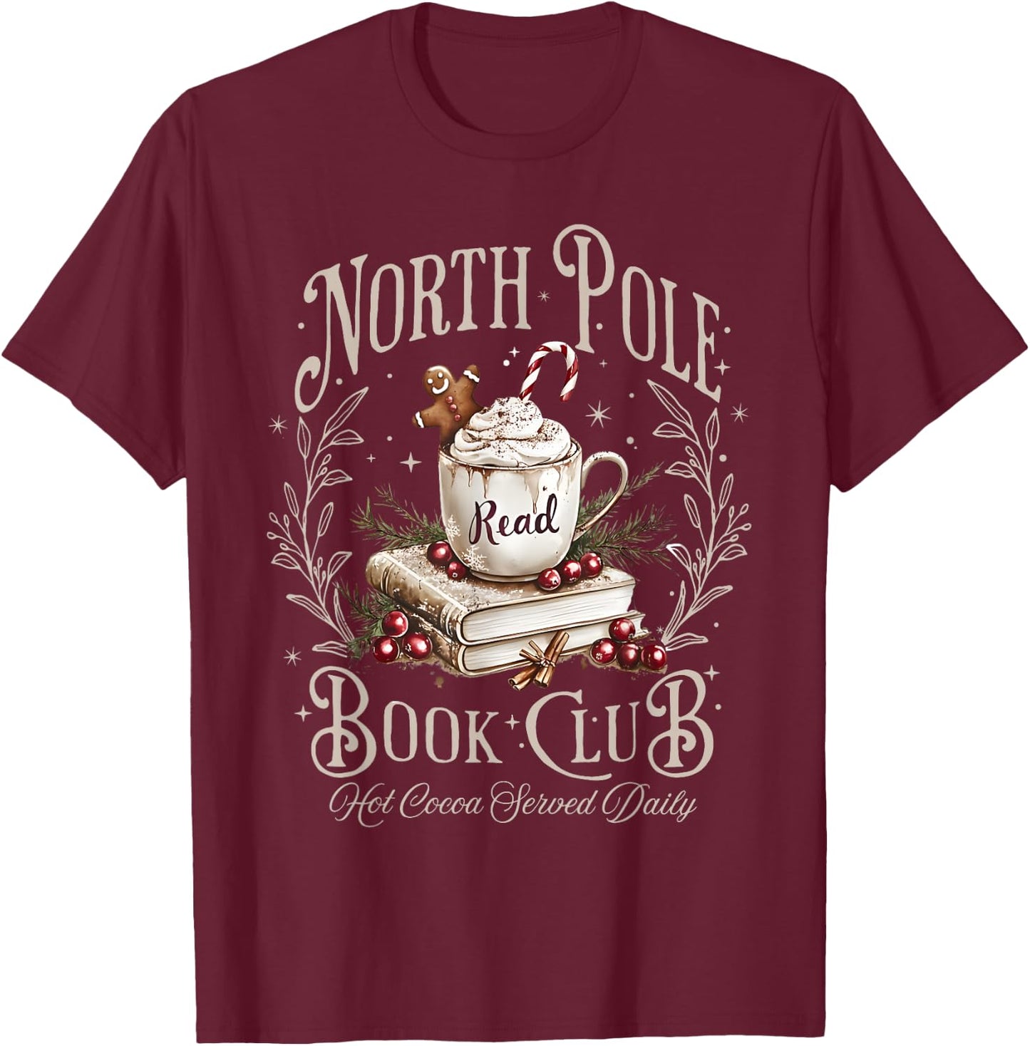 All Booked for Christmas Coquette Xmas Book Club Book Lovers T-Shirt - T-Shirt | Maroon