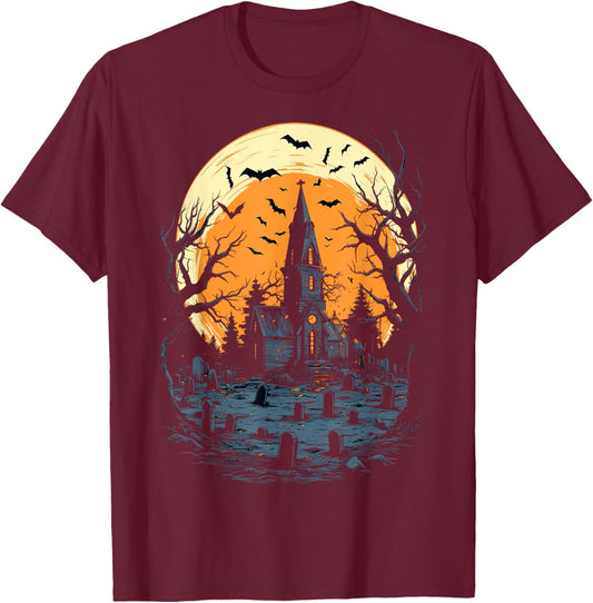 Haunted Mansion Spooky Halloween T-Shirt - T-Shirt | Maroon