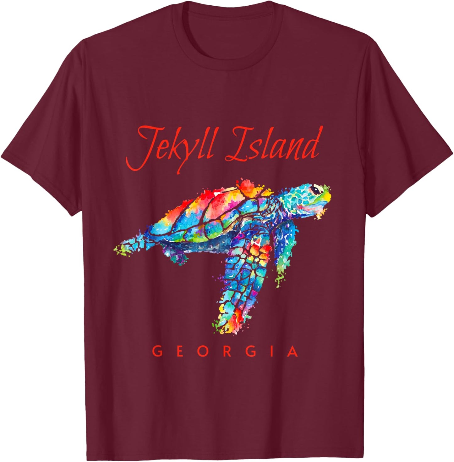 Jekyll Island Georgia Watercolor Sea Turtle T-Shirt - T-Shirt | Maroon