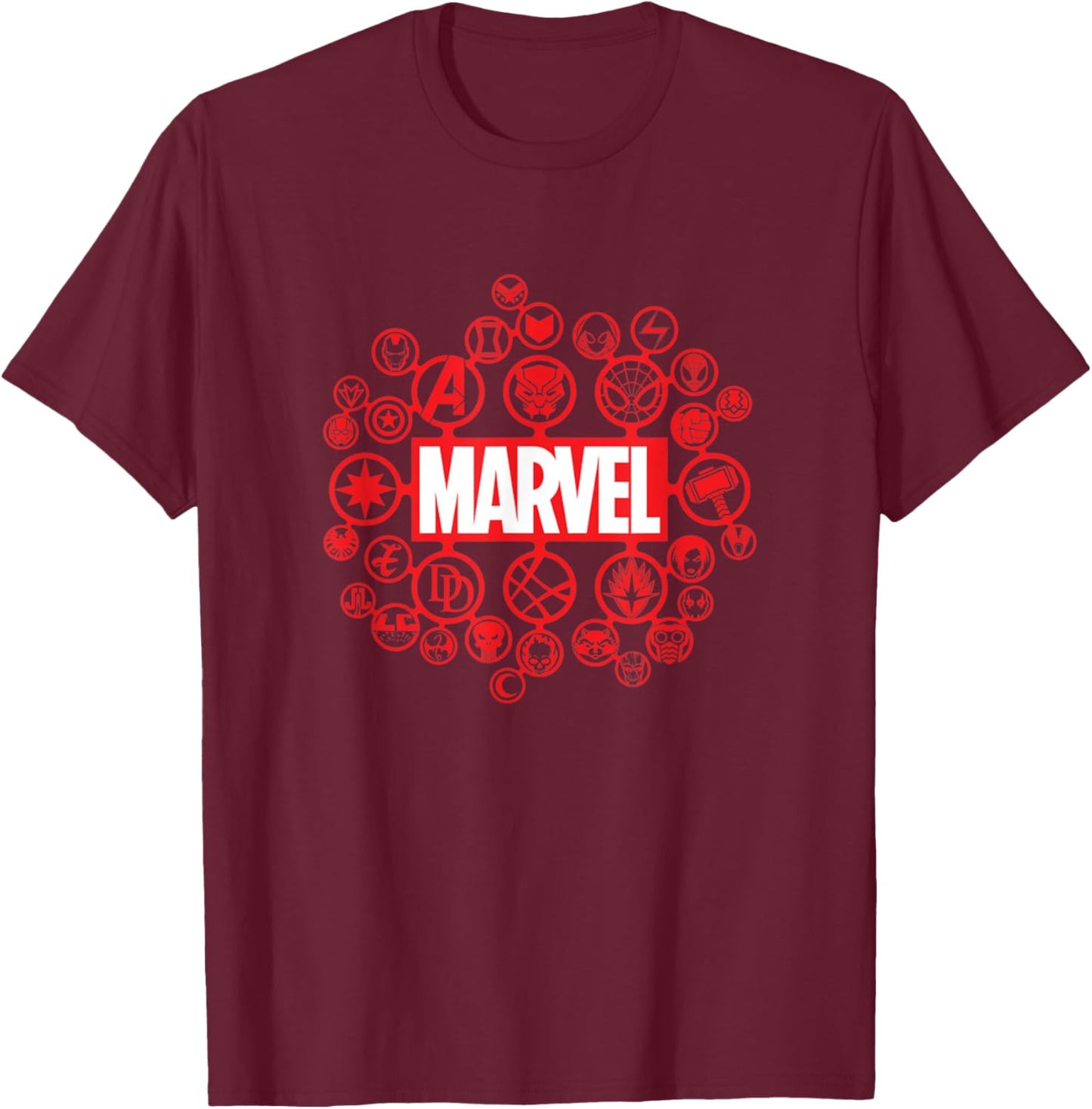 Marvel Comics Retro Classic Superhero Icon Logo Group T-Shirt - T-Shirt | Maroon