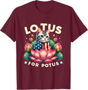 Vintage Lotus for Potus Kamala Harris US Flag Cat Lovers Men Women Girls Kids T-Shirt - T-Shirt | Maroon