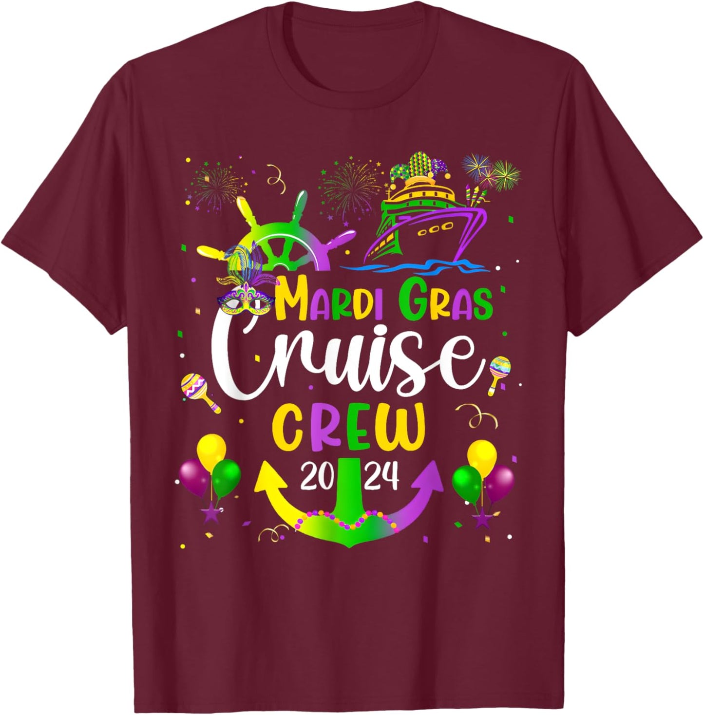Mardi Gras Cruise 2024 Ship Family Matching Trip New Orleans T-Shirt - T-Shirt | Maroon