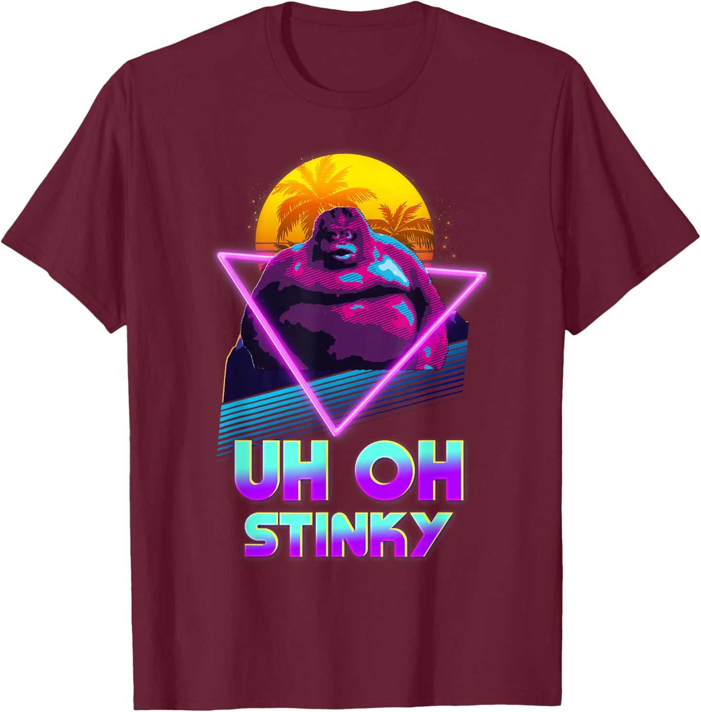 Uh Oh Stinky Poop Le Monke 80s Vaporwave Outrun Style T-Shirt - T-Shirt | Maroon