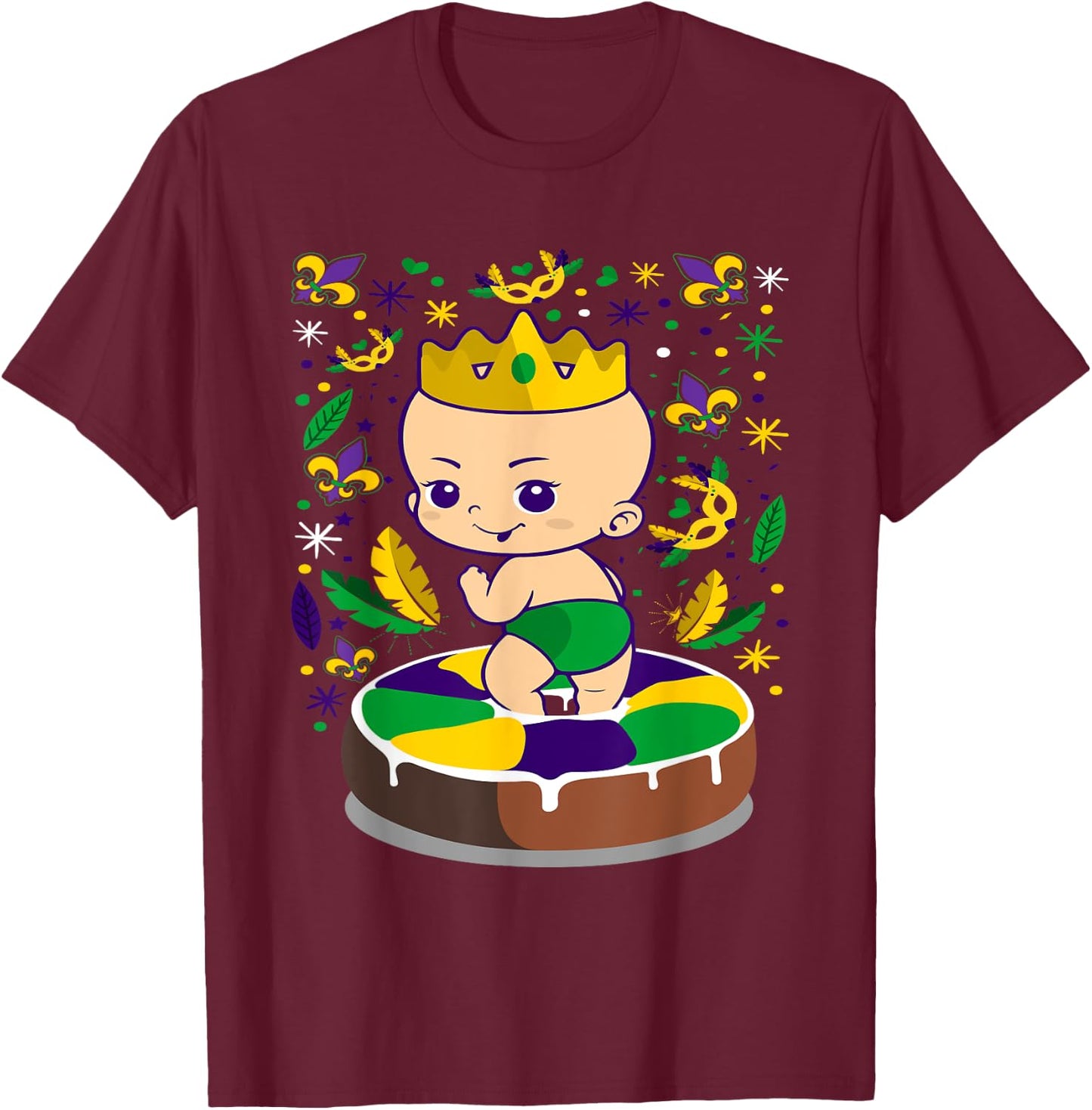 King Cake Mardi Gras Baby Louisiana Gift T-Shirt - T-Shirt | Maroon