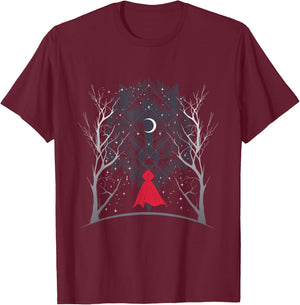 Red Riding Hood and the Wolf in the Moonlight - Occult, Witchcraft T-Shirt - T-Shirt | Maroon