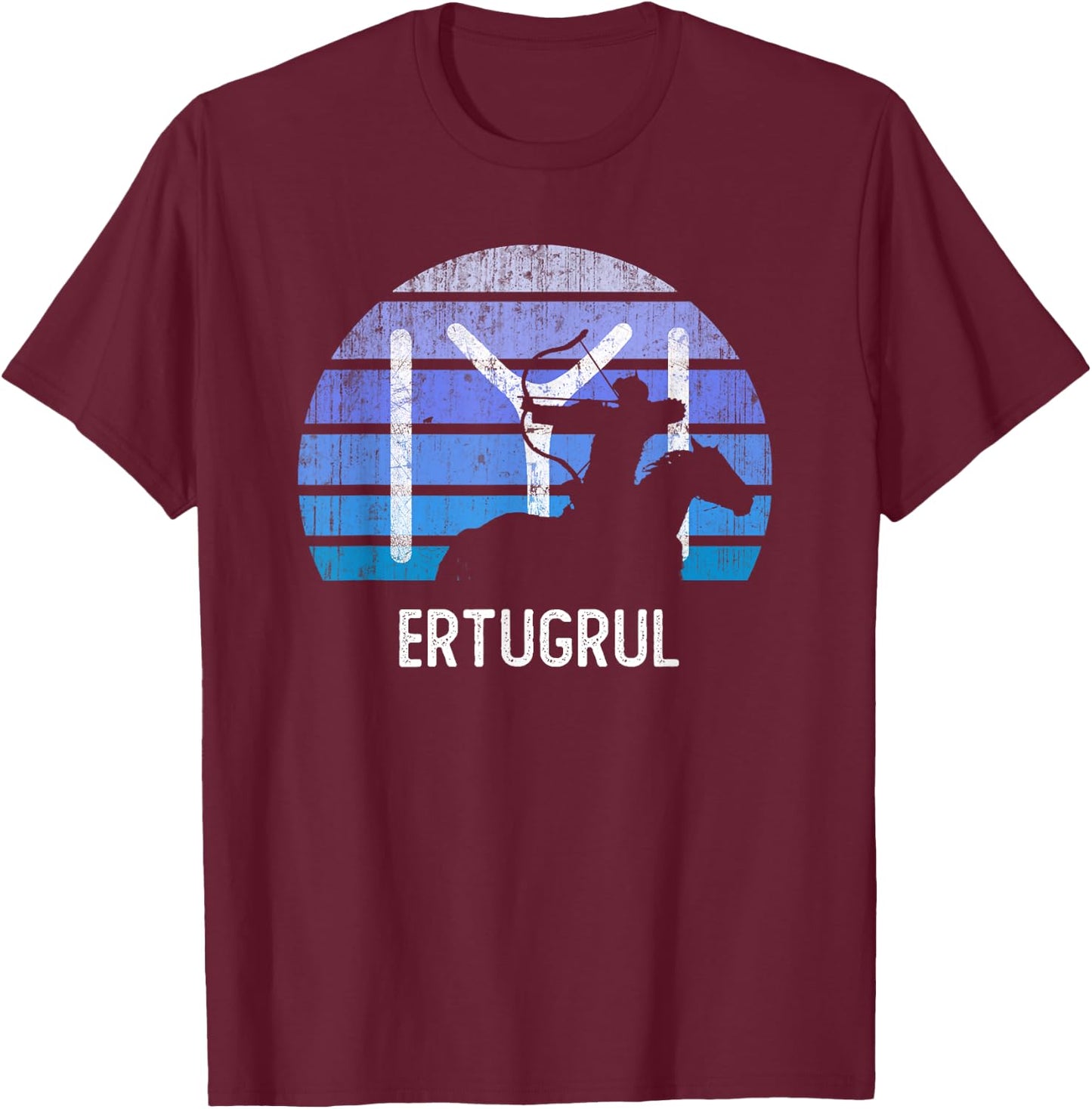 Vintage Ertugrul Horse Archer Kayi Flag Symbol Horseman T-Shirt - T-Shirt | Maroon