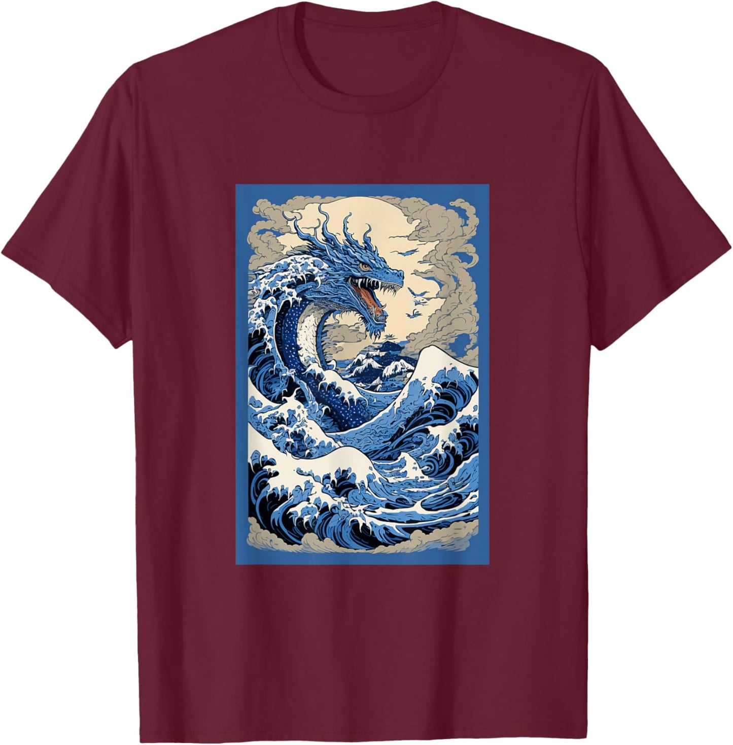 Chinese Dragon Hokusai Great Wave Off Kanagawa Japanese Art T-Shirt - T-Shirt | Maroon