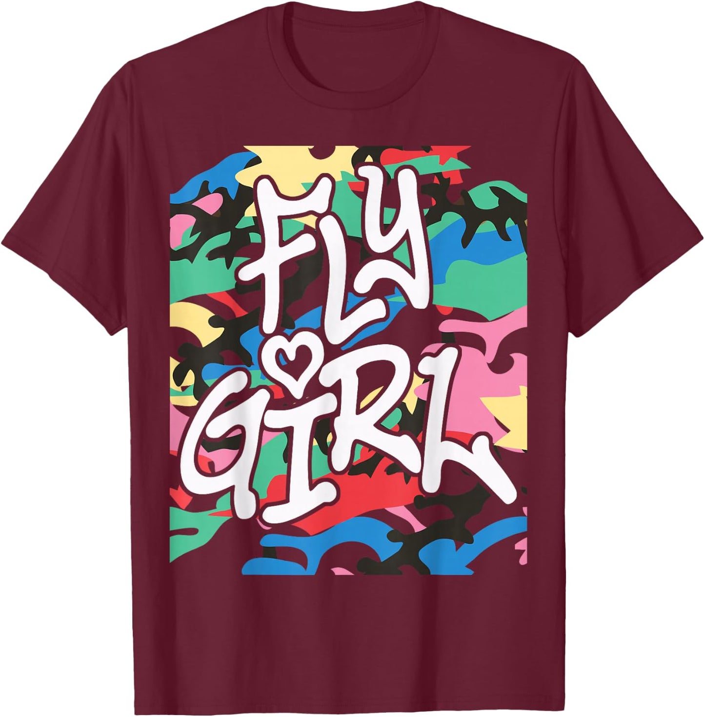 Fly Girl 80s 90s Old School Camo B-Girl Hip Hop T-Shirt - T-Shirt | Maroon