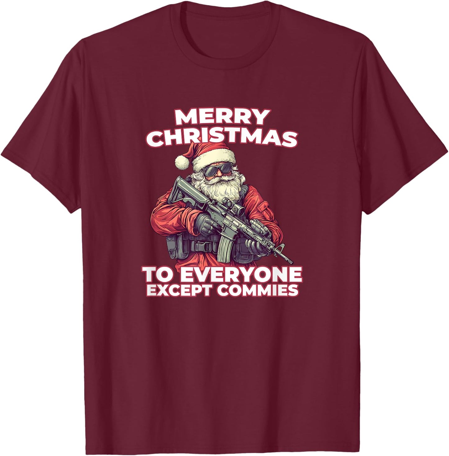 Merry Christmas Tactical Santa Claus Funny Holiday Wear T-Shirt - T-Shirt | Maroon