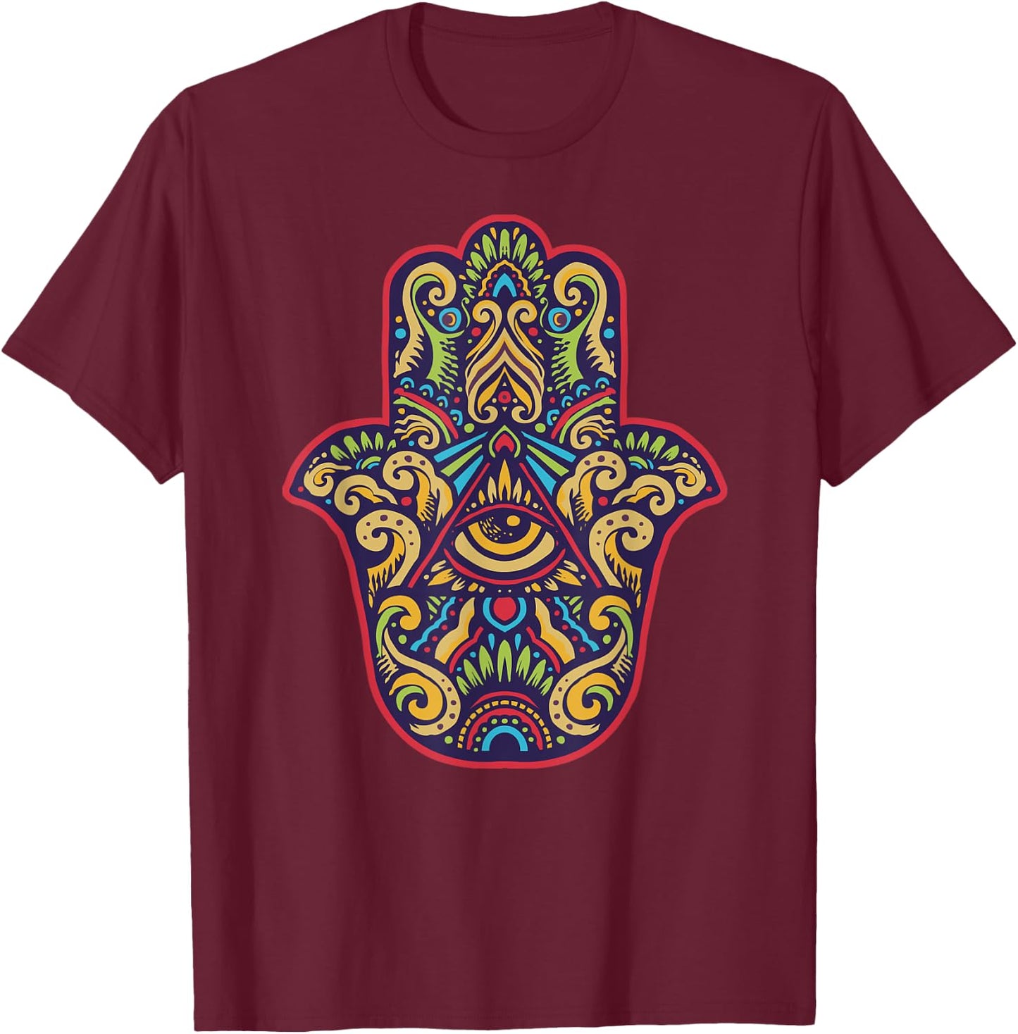 Spiritual Mystic Eye Third Eye All Seeing Eye Hamsa Hand T-Shirt - T-Shirt | Maroon