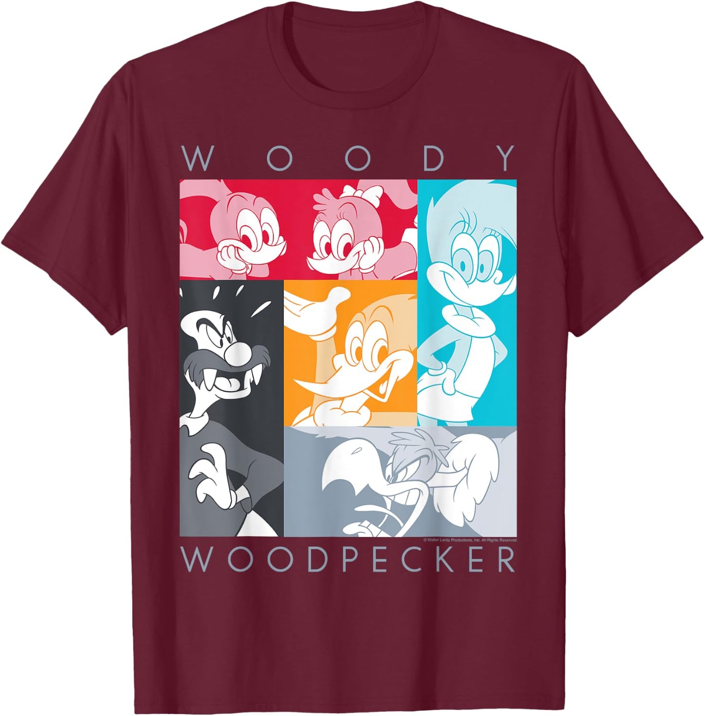 Woody Woodpecker Group Shot Panel Poster T-Shirt - T-Shirt | Maroon