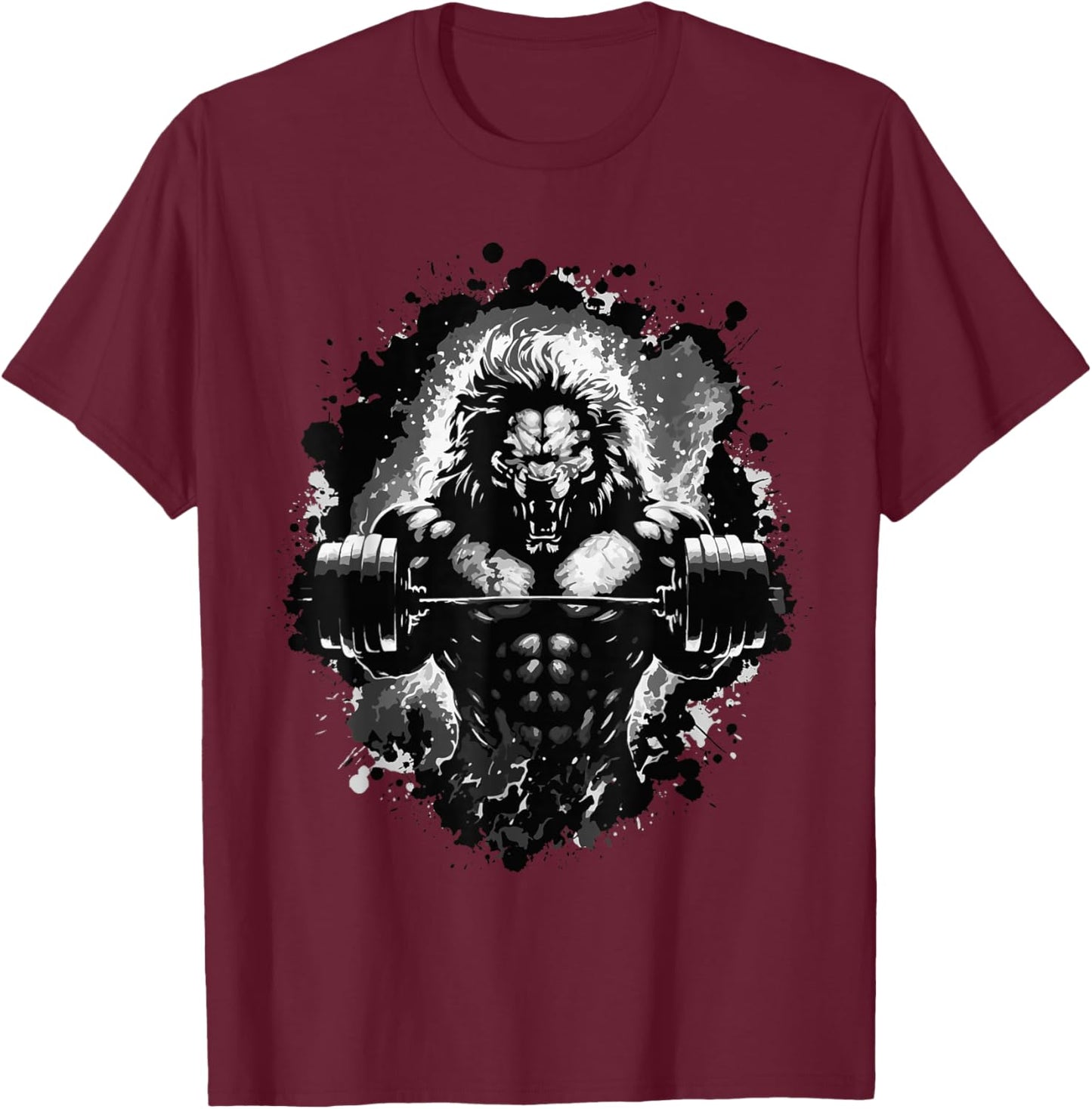 Lion Lifting Weights Gym Beast Workout Muscles Bodybuilding T-Shirt - T-Shirt | Maroon