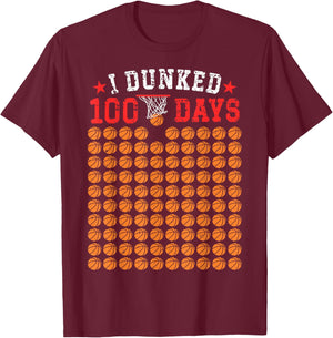 100 Days Of School Basketball Dunked 100th Day For Boys Kids T-Shirt - T-Shirt | Maroon