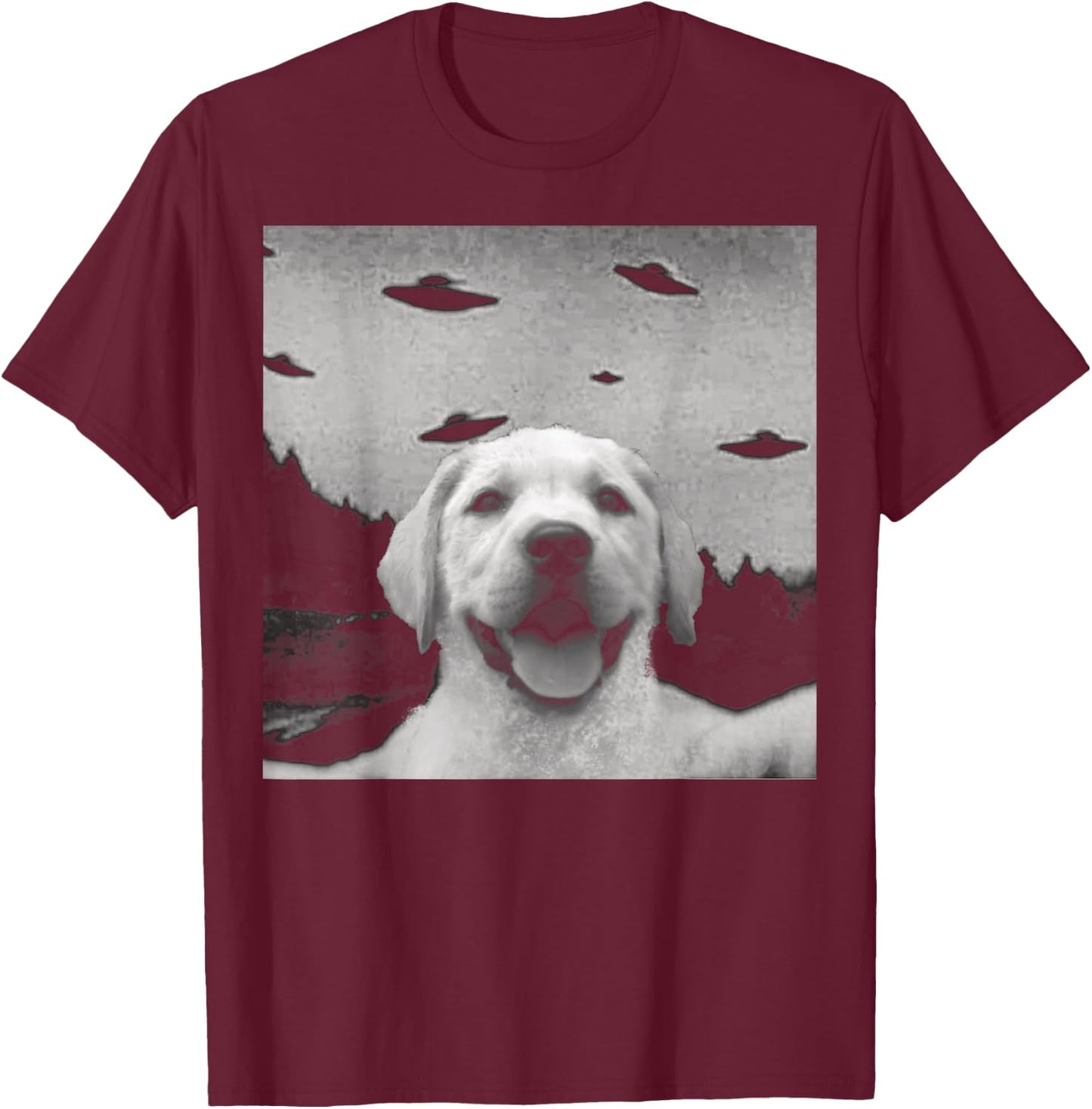 Alien UFO Selfie Labrador T-Shirt - T-Shirt | Maroon